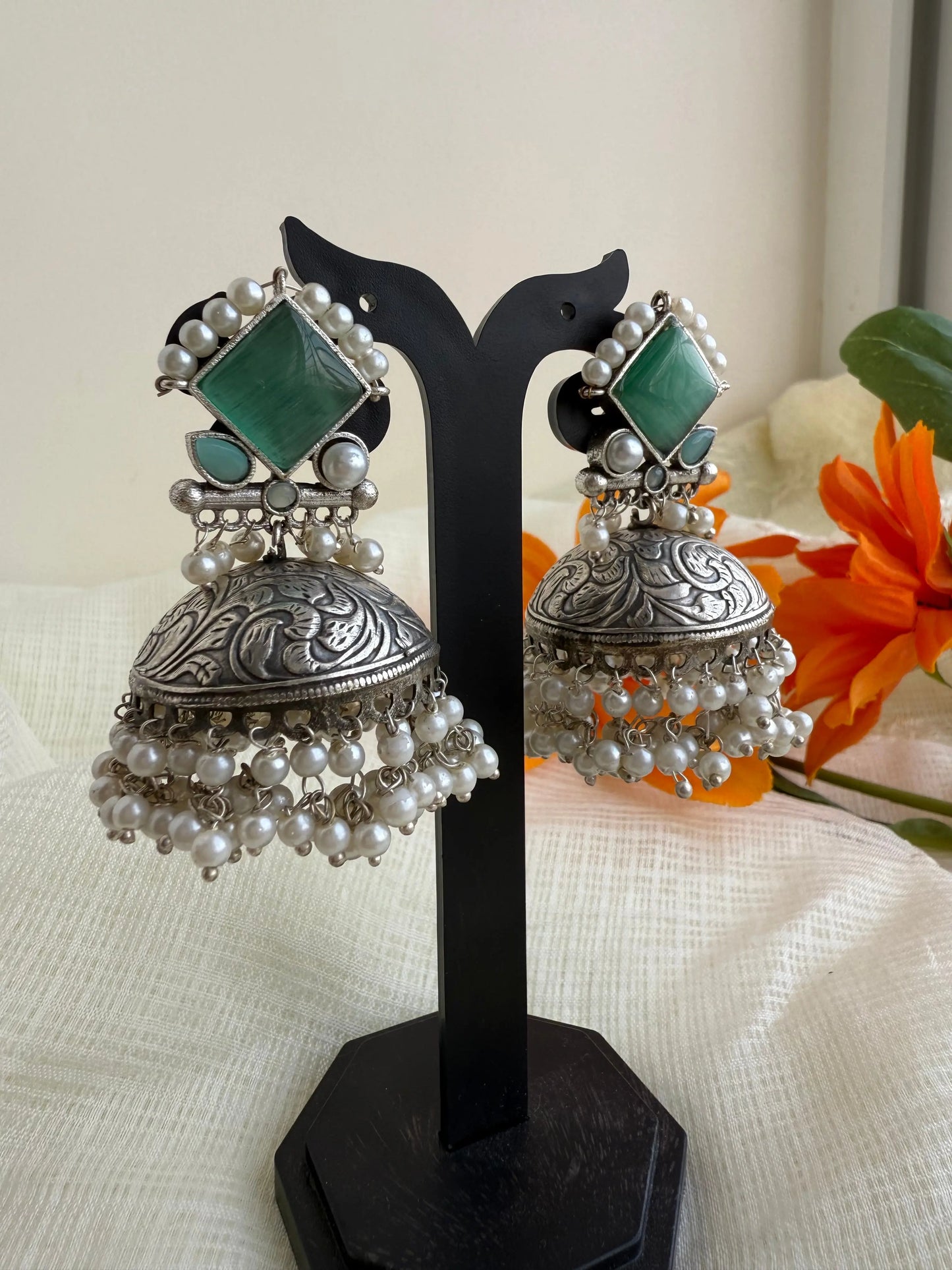 Mint Green Alia Jhumka - The Ornate Gleam Jewellery