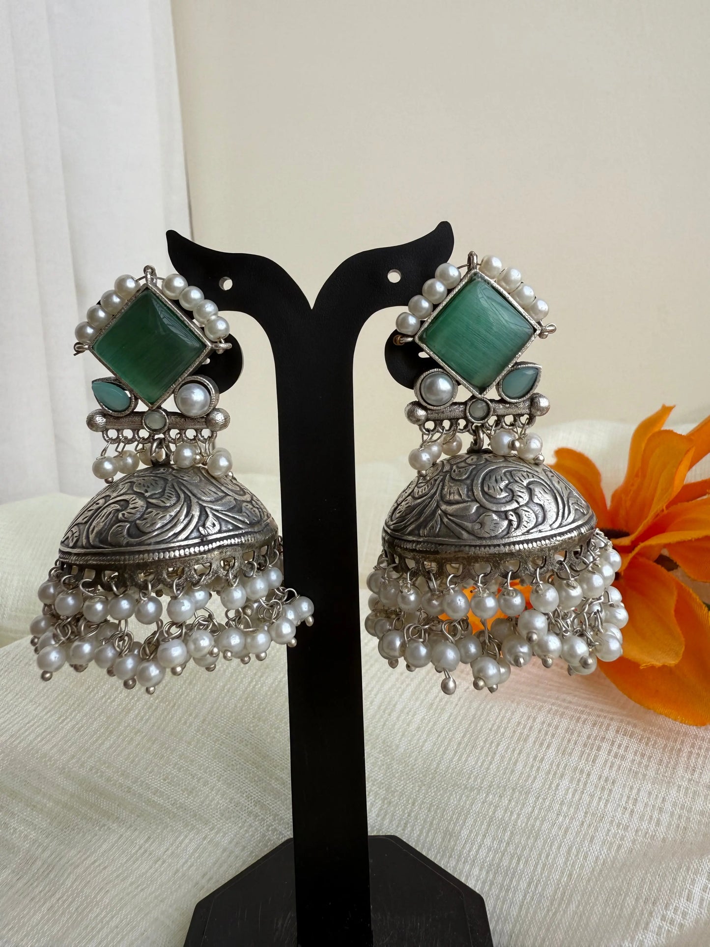 Mint Green Alia Jhumka - The Ornate Gleam Jewellery
