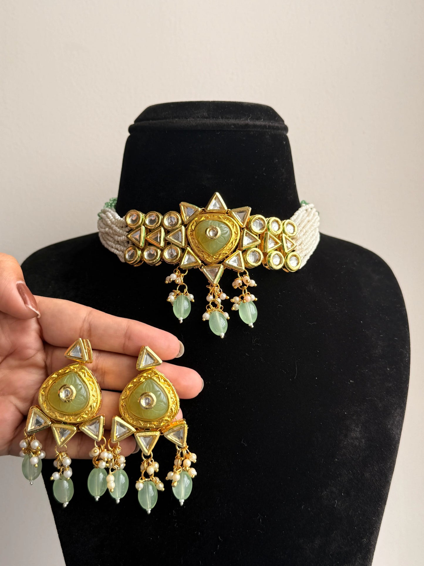 Riya Pista Green Kundan Necklace set KH