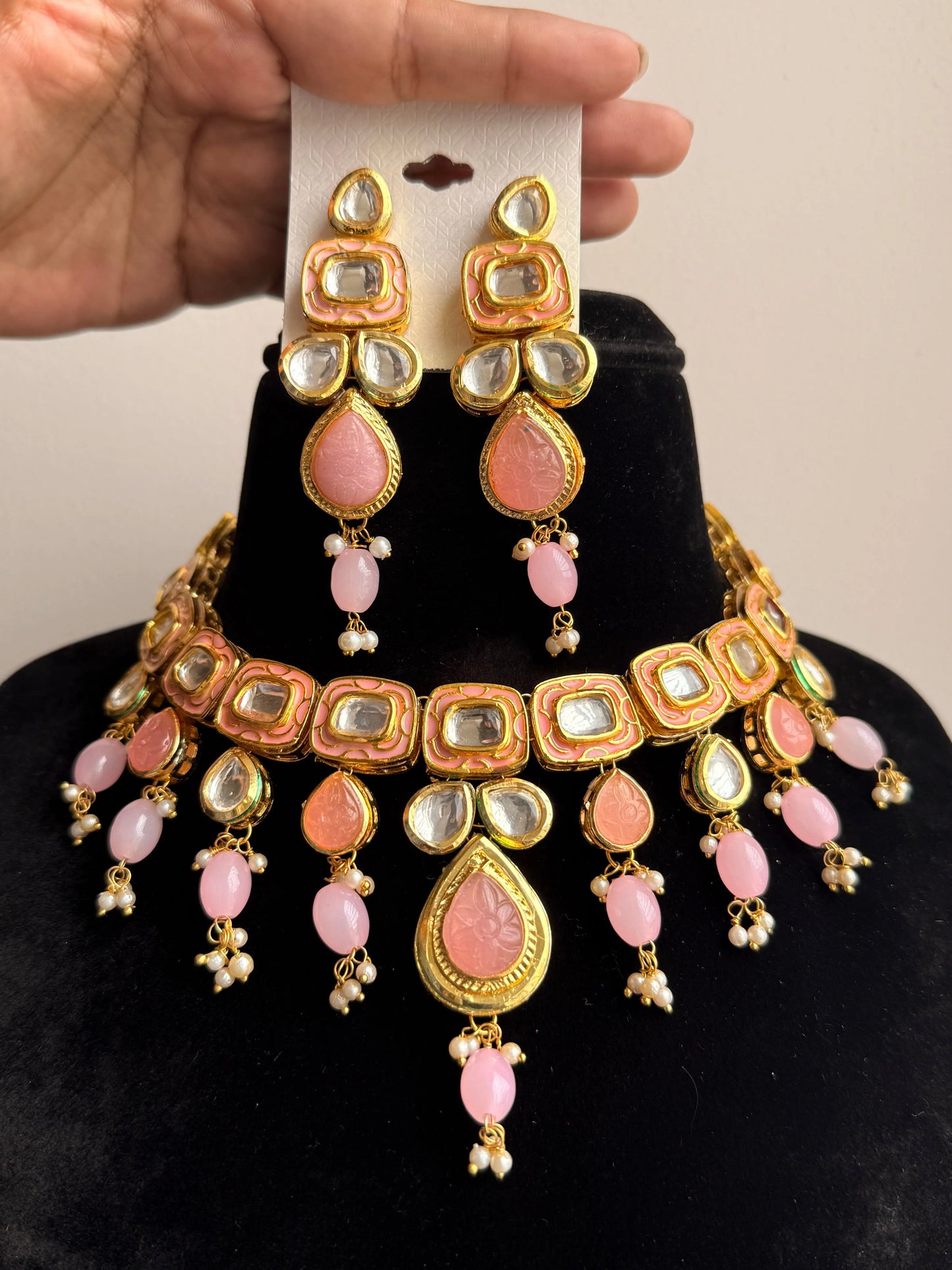 Janhvi Pink Kundan necklace set KH