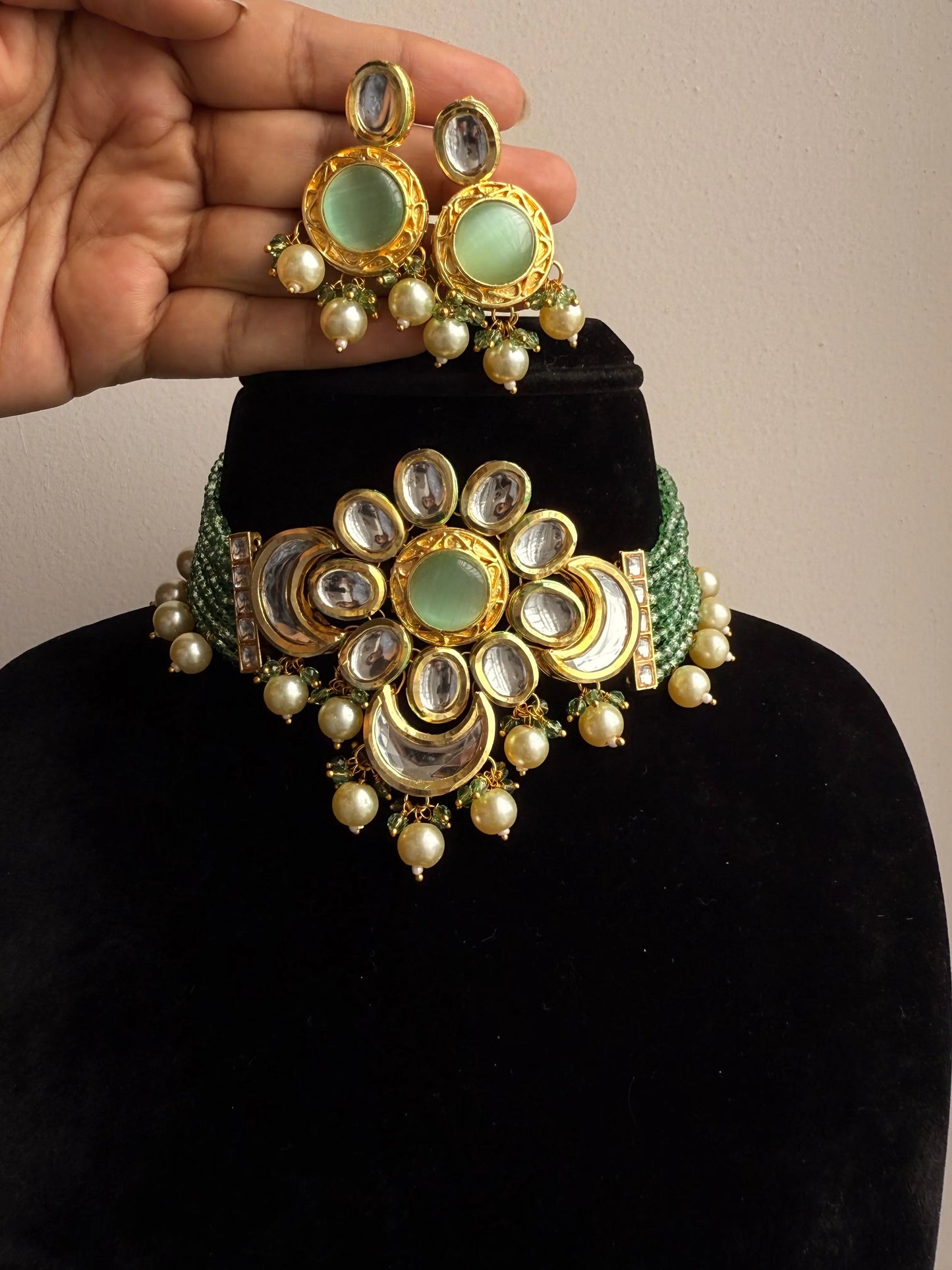 Alka Pista Green Kundan necklace KH