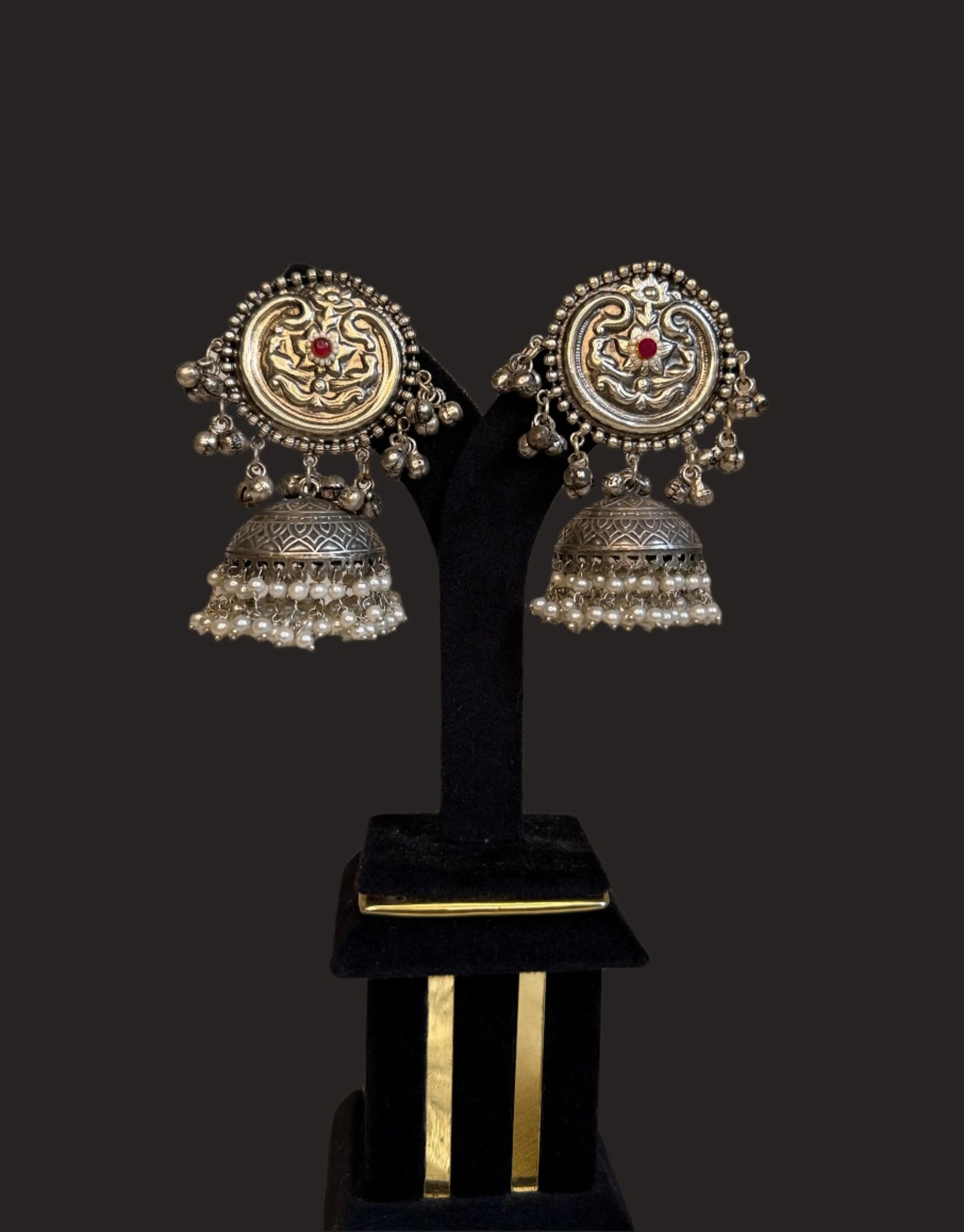 Meera Oxidized jhumka Pink kundan KH