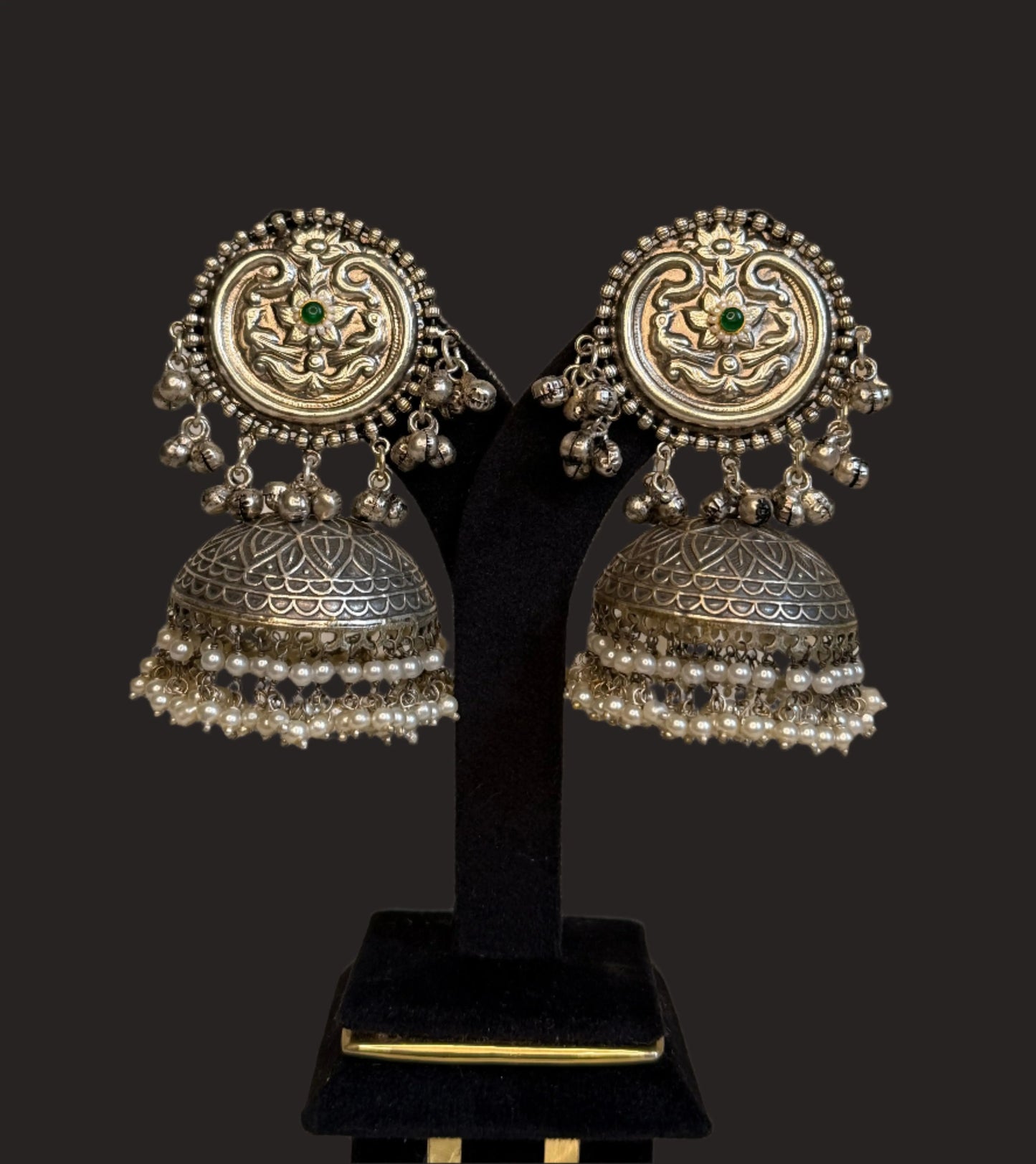 Meera Oxidized jhumka Green kundan KH