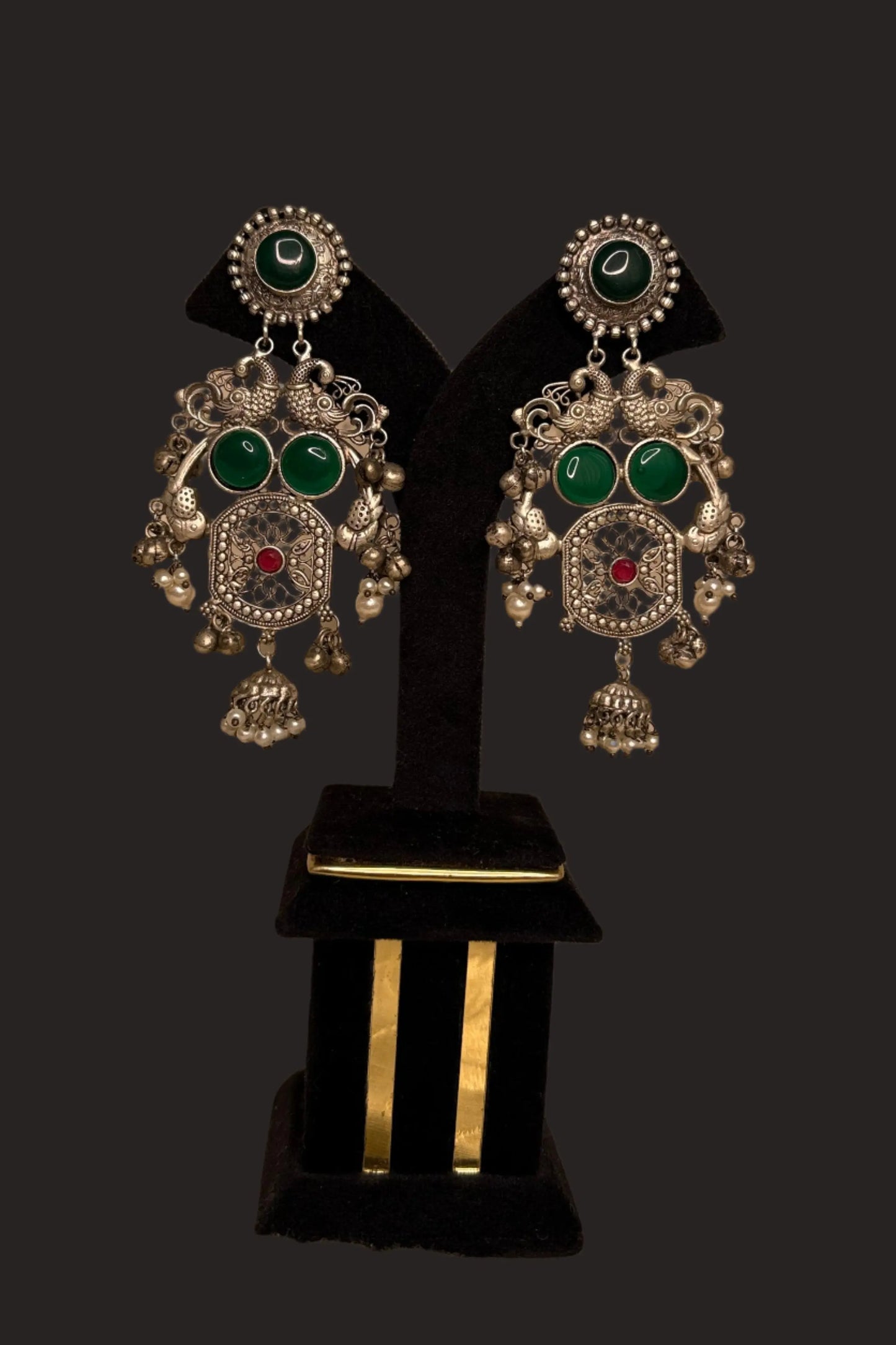 Abha Green and Pink oxidized earrings KH