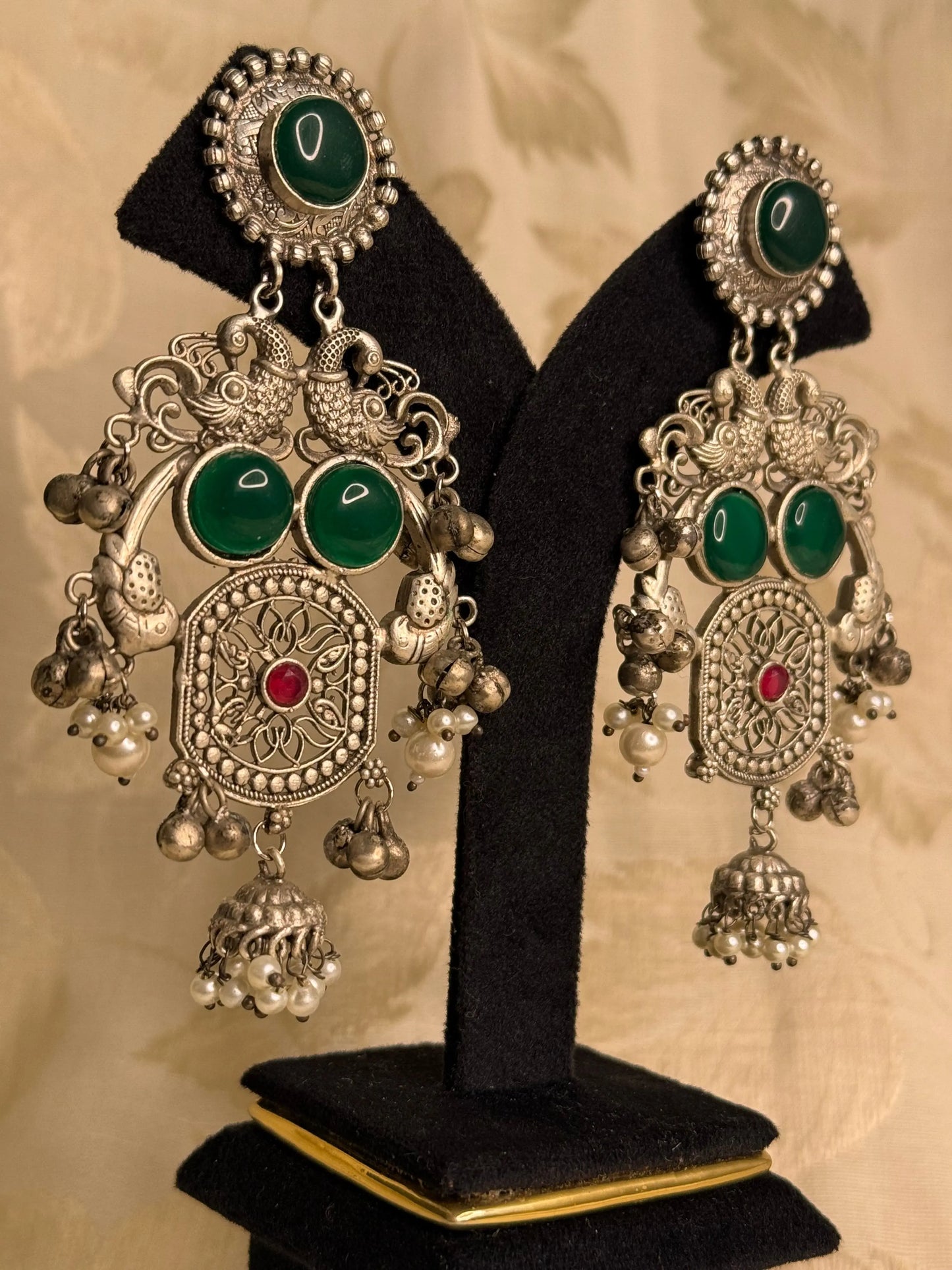 Abha Green and Pink oxidized earrings KH