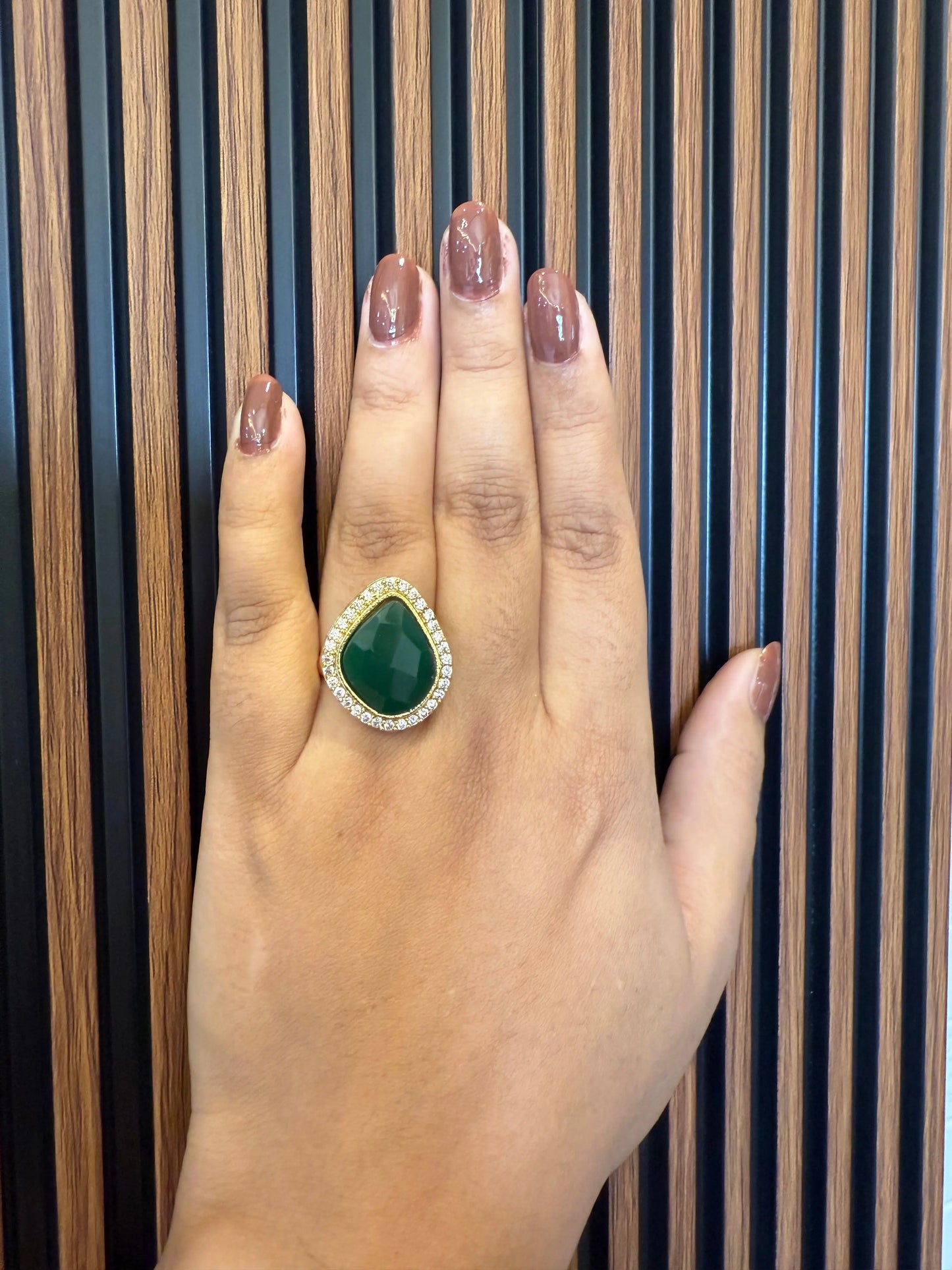 Green AD Finger Ring (adjustable) - The Ornate Gleam Jewellery