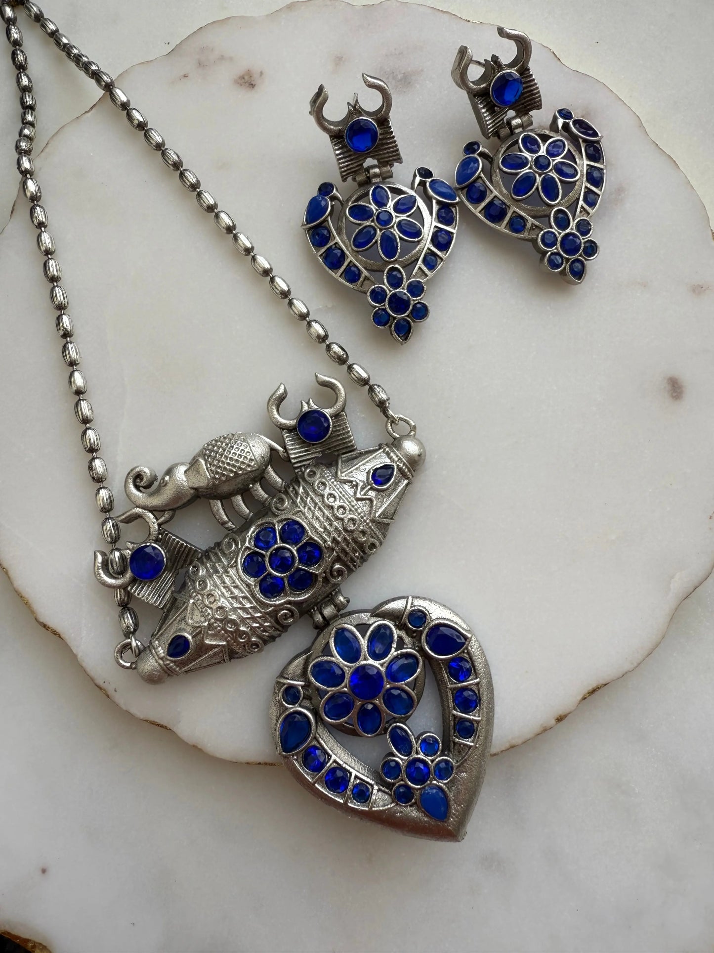 Blue Oxidized necklace set KH