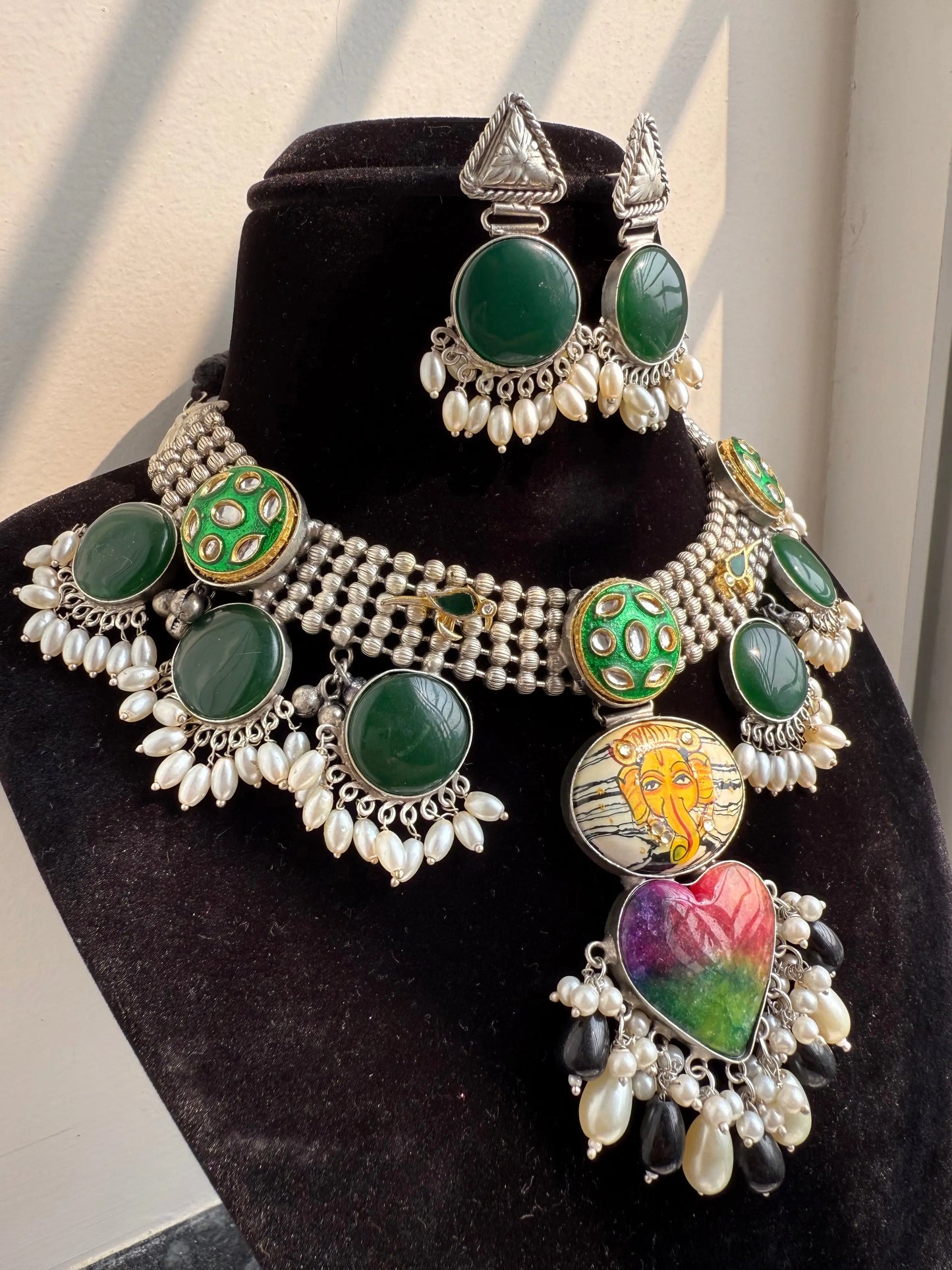 Gargi Oxidized Green necklace set KH