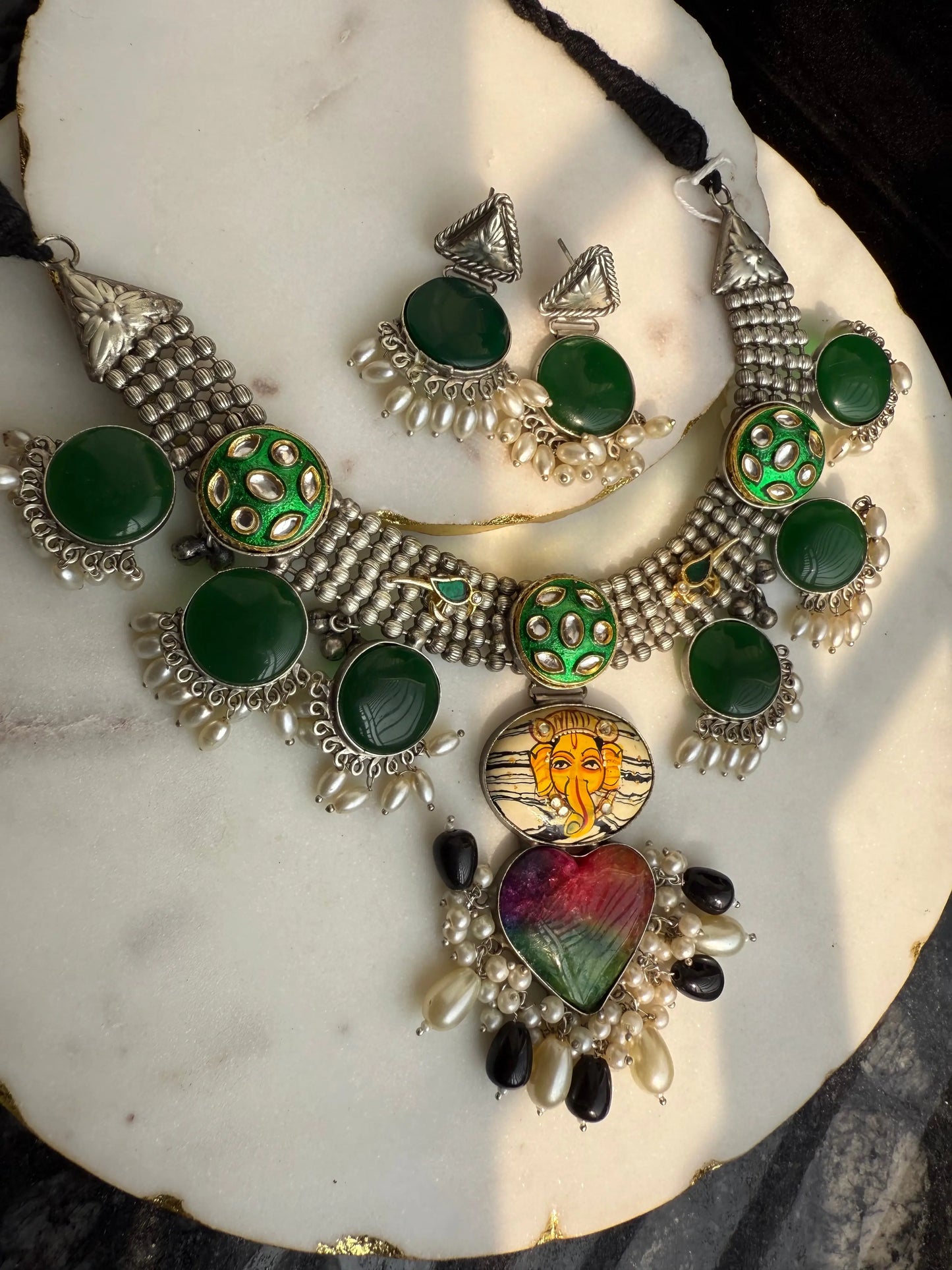 Gargi Oxidized Green necklace set KH