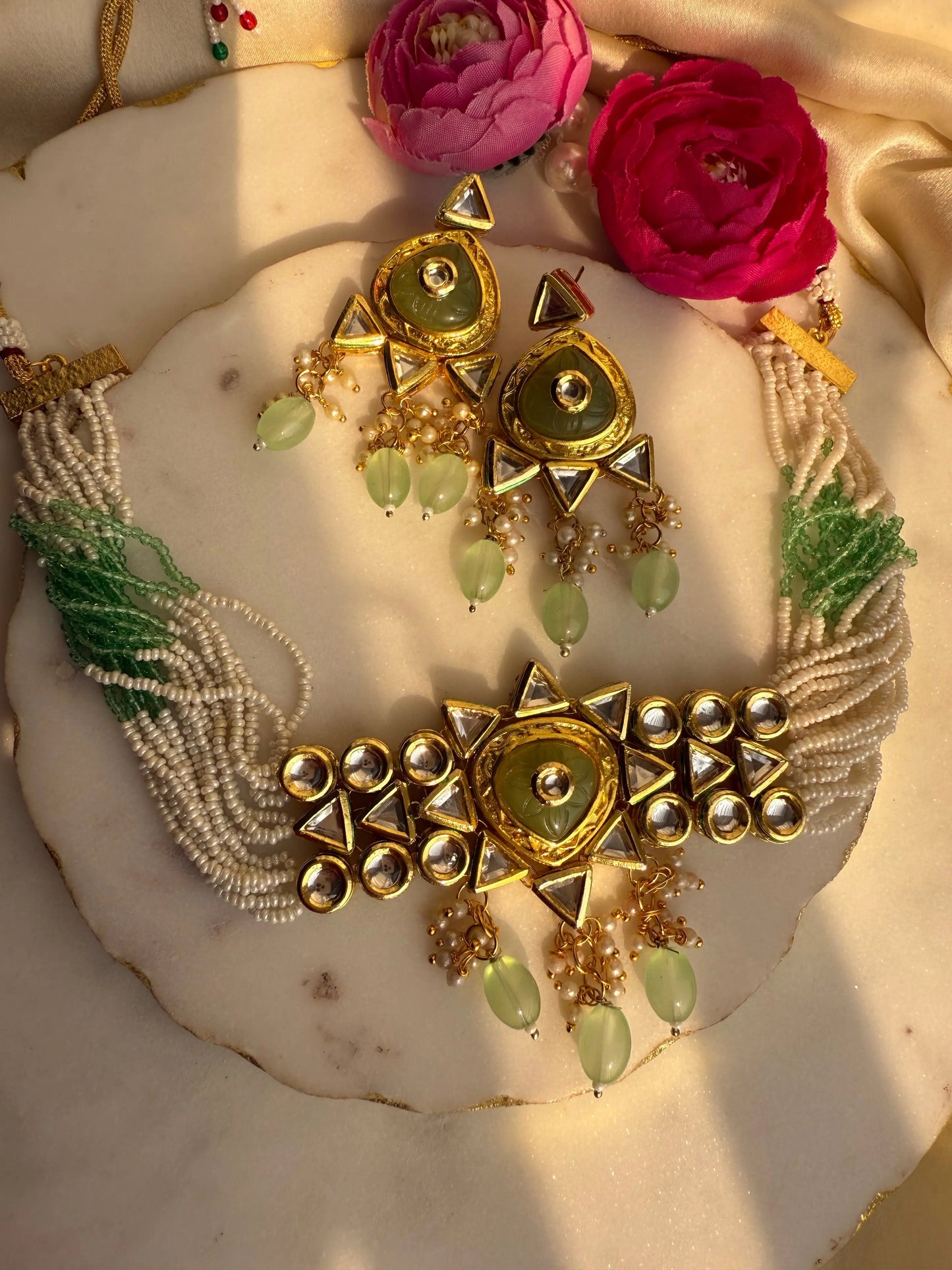 Riya Pista Green Kundan Necklace set KH