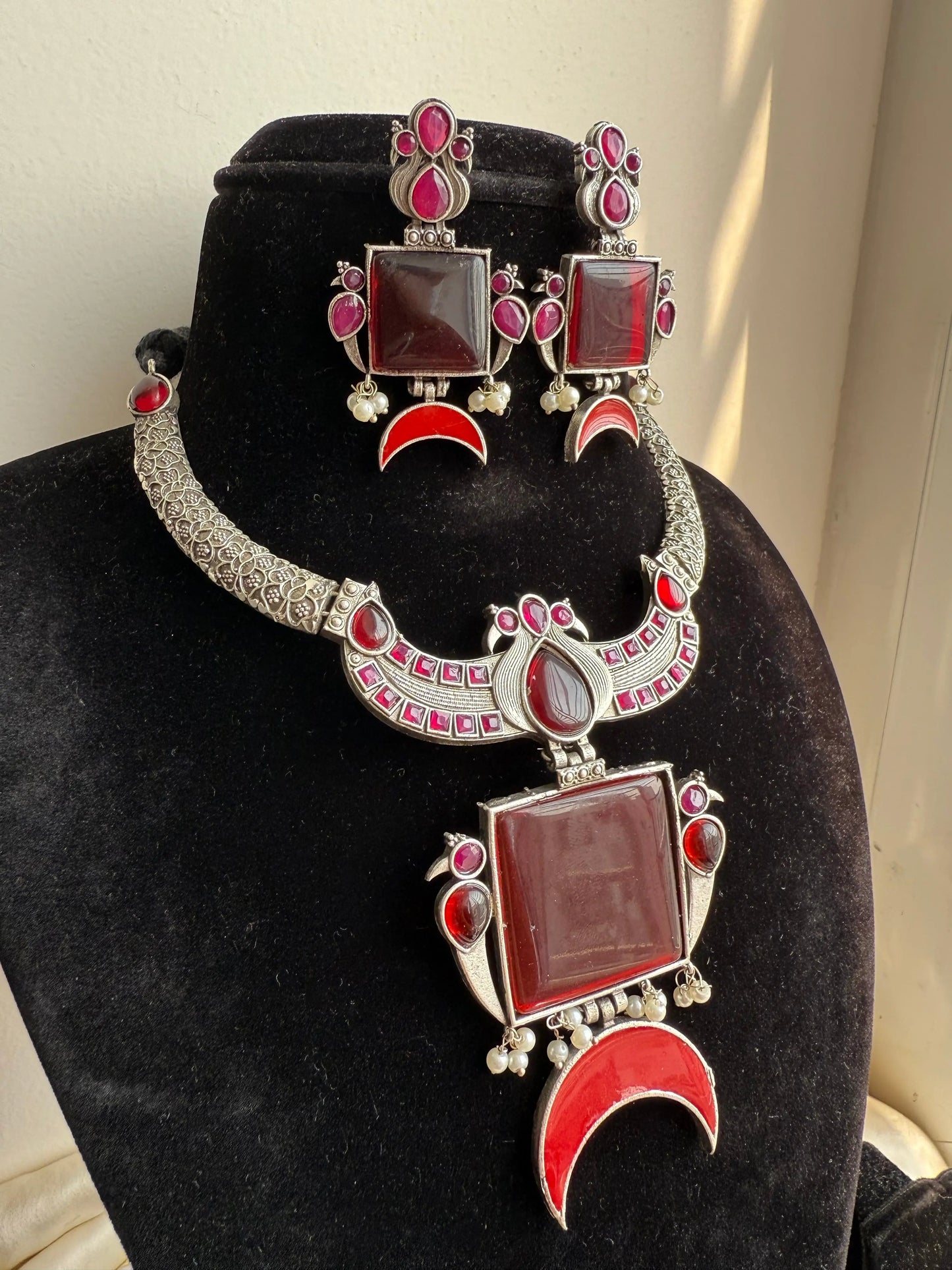 Surbhi Oxidized necklace set Red color KH