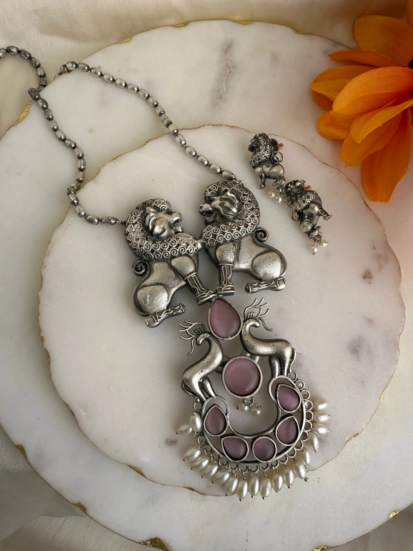 Mrugendra Pink oxidized necklace set KH