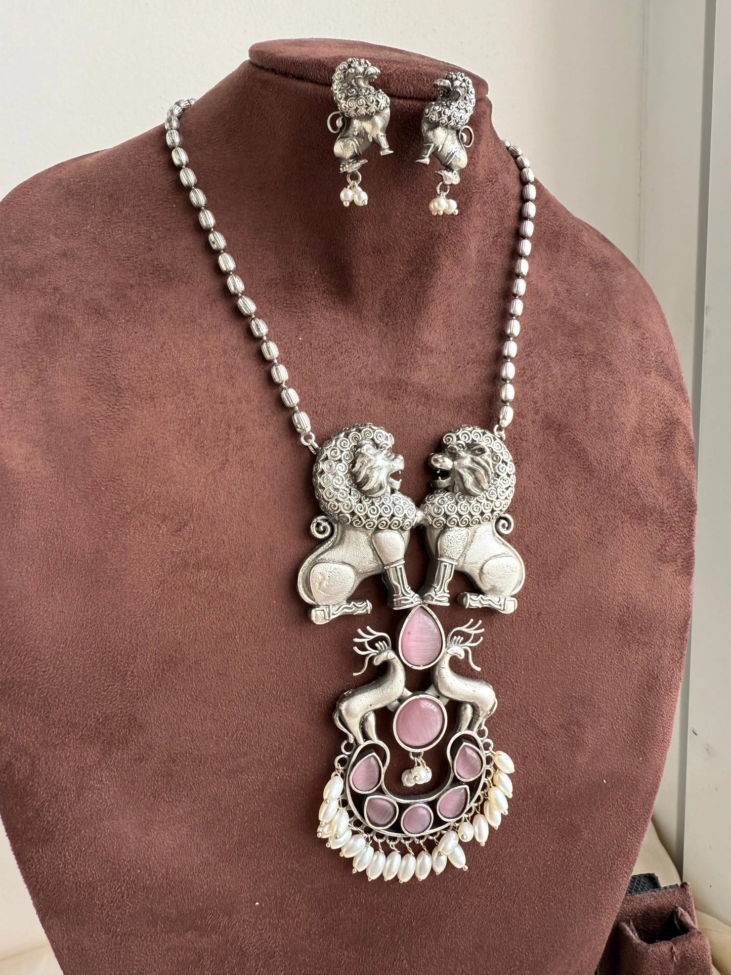 Mrugendra Pink oxidized necklace set KH