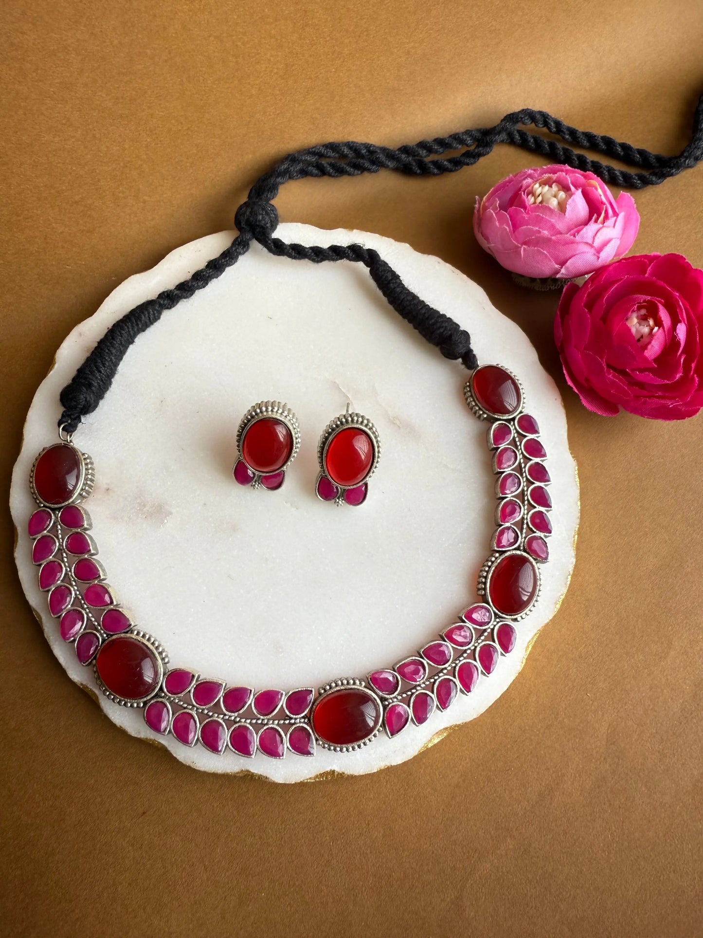 Pink Oxidized necklace set KH