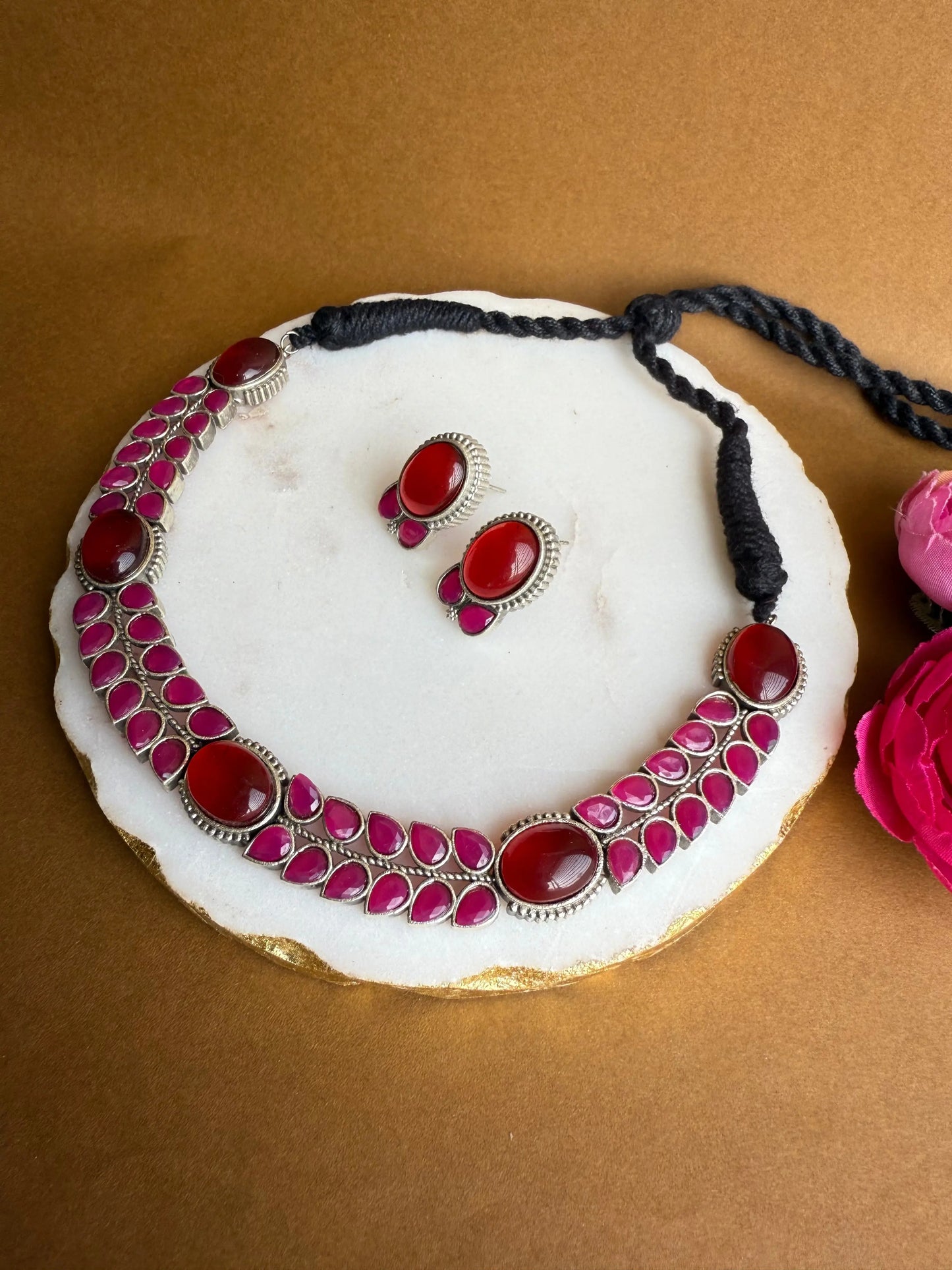 Pink Oxidized necklace set KH