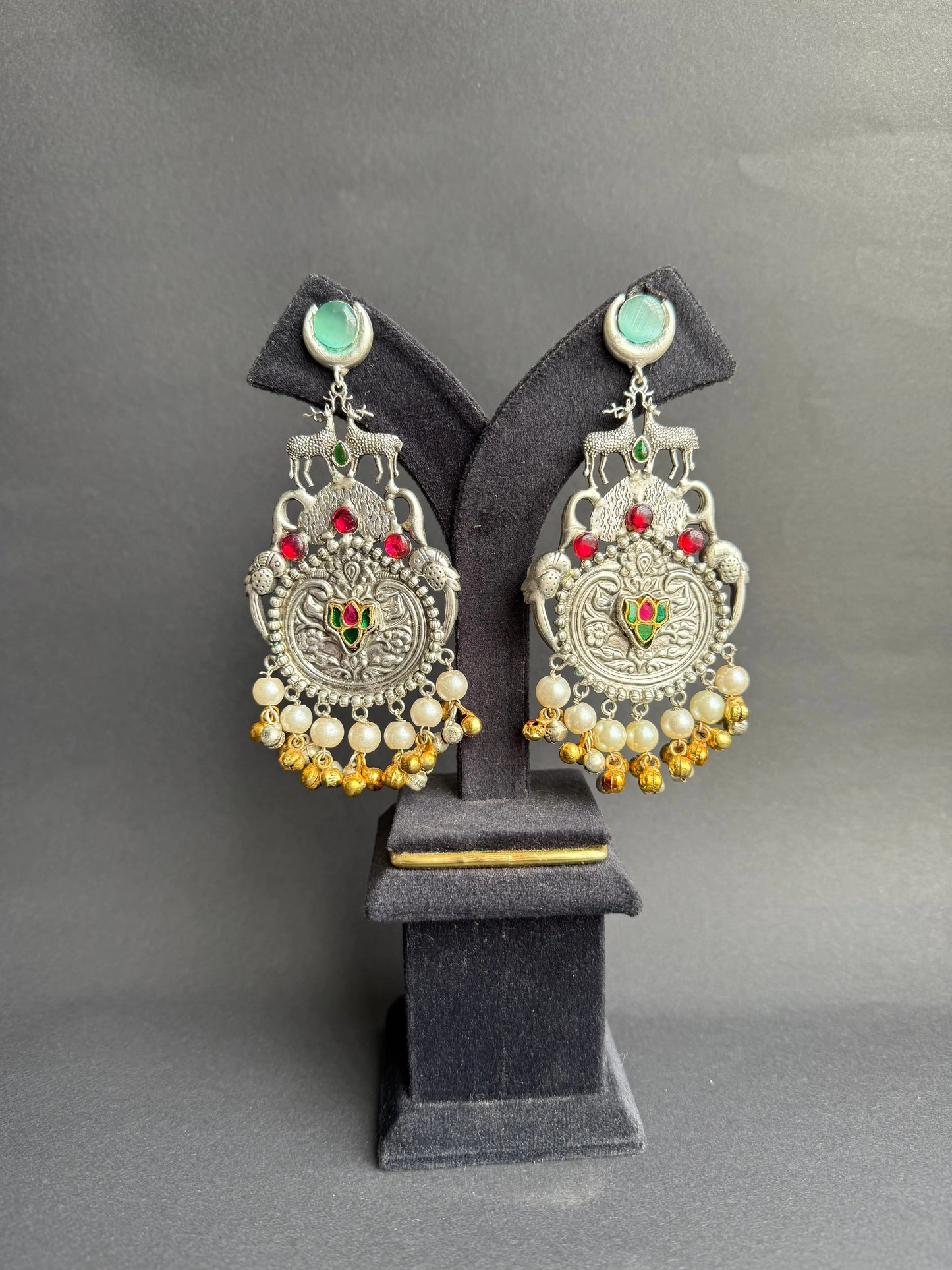 Diya Oxidized Dual tone earrings KH