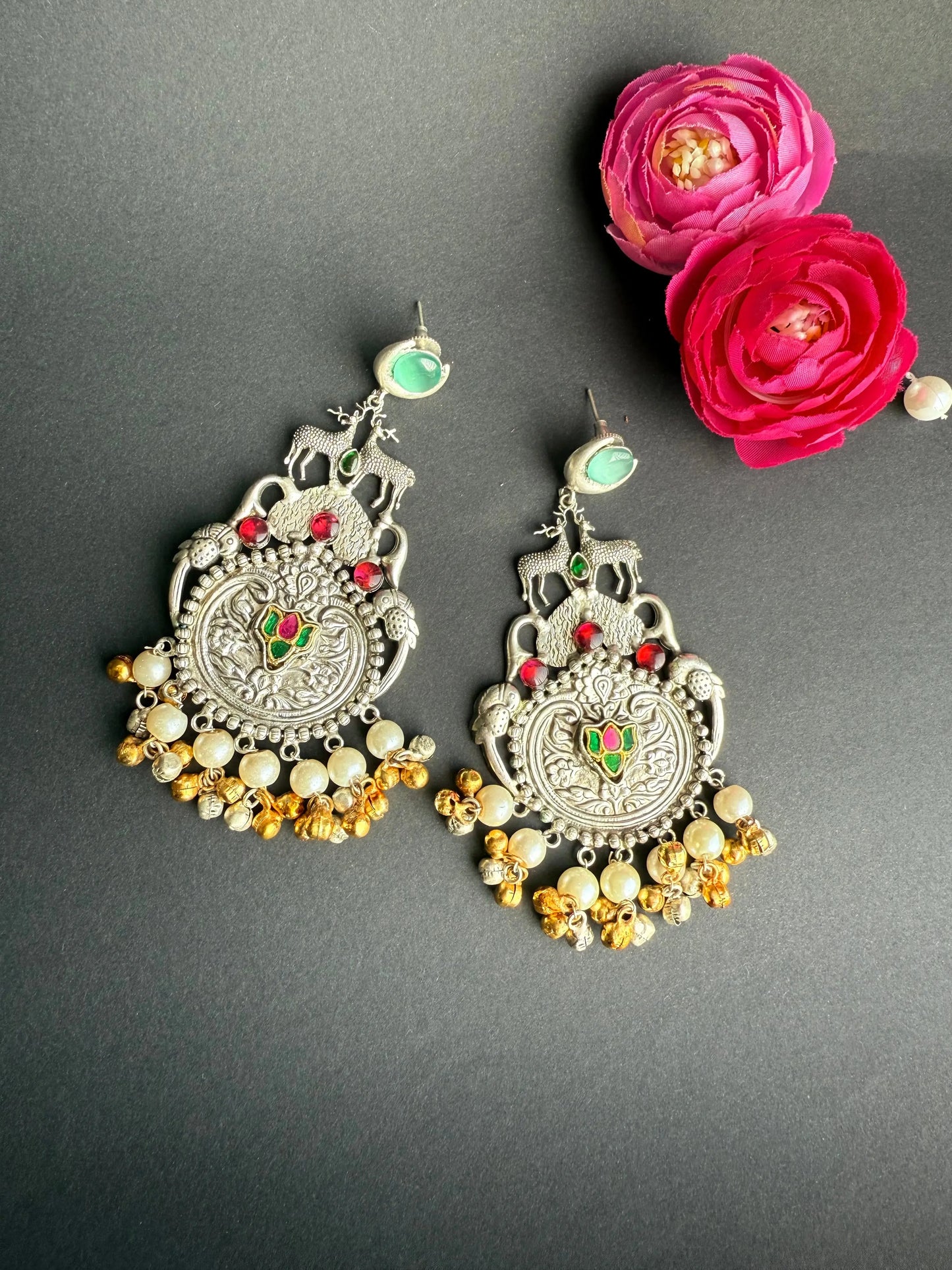 Diya Oxidized Dual tone earrings KH