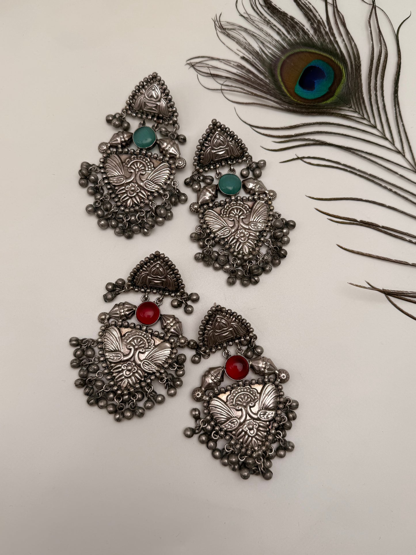 RAS OXIDISED CHANDBALI (MINT GREEN AND RED)