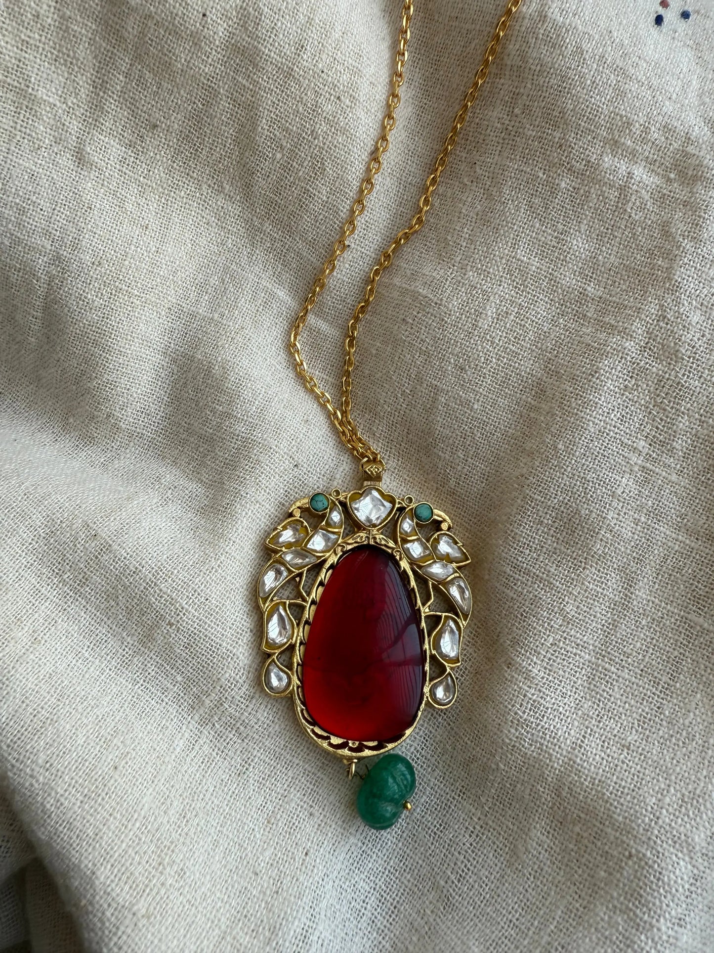 Taru Kundan and Ruby pendant necklace- Sadgi collection paramount jeweler