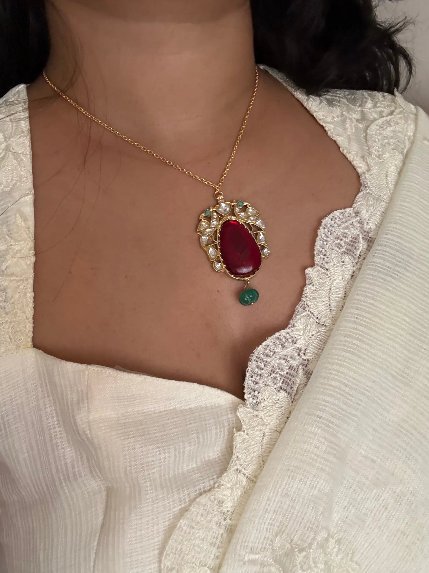 Taru Kundan and Ruby pendant necklace- Sadgi collection paramount jeweler