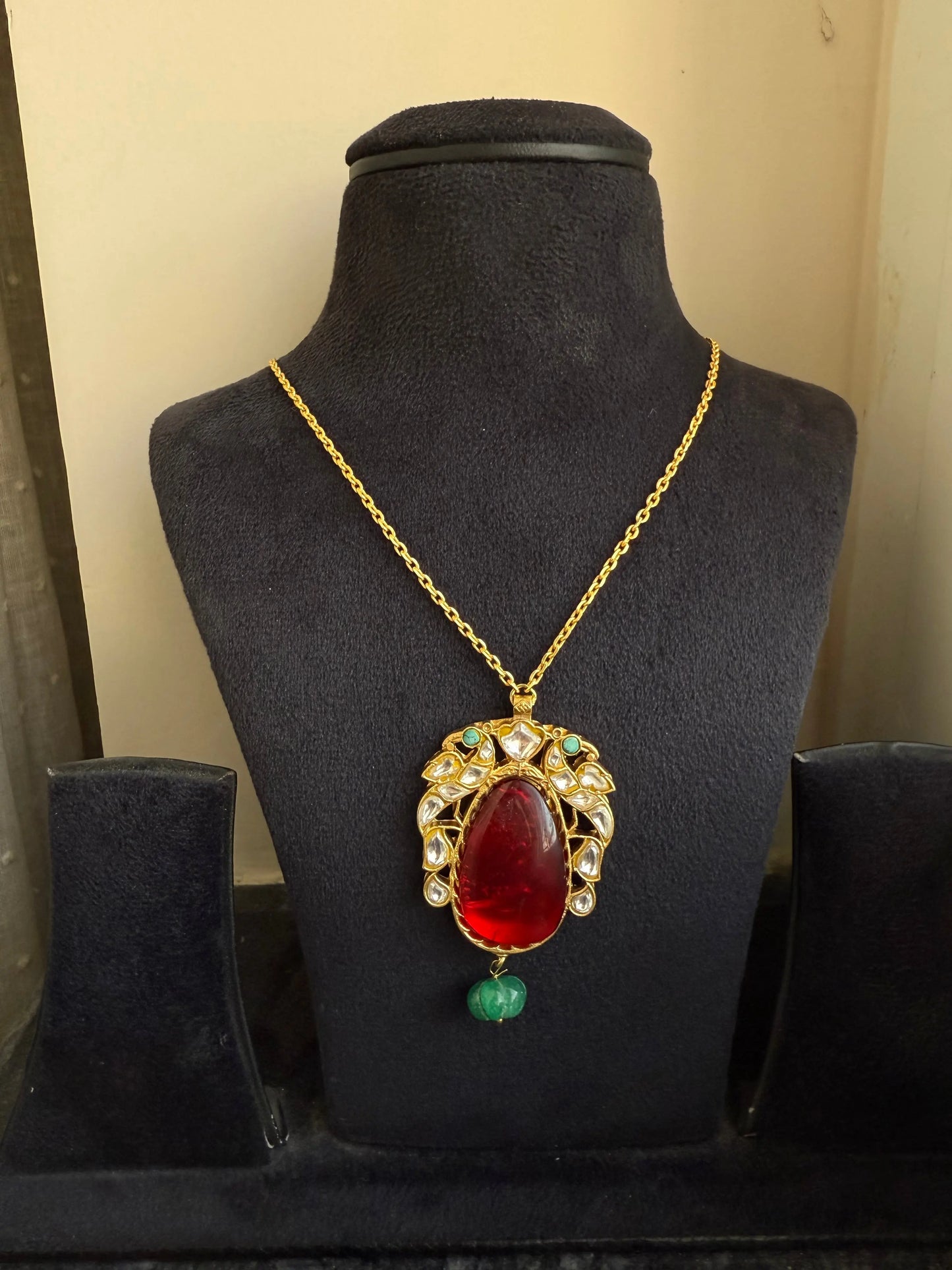 Taru Kundan and Ruby pendant necklace- Sadgi collection paramount jeweler
