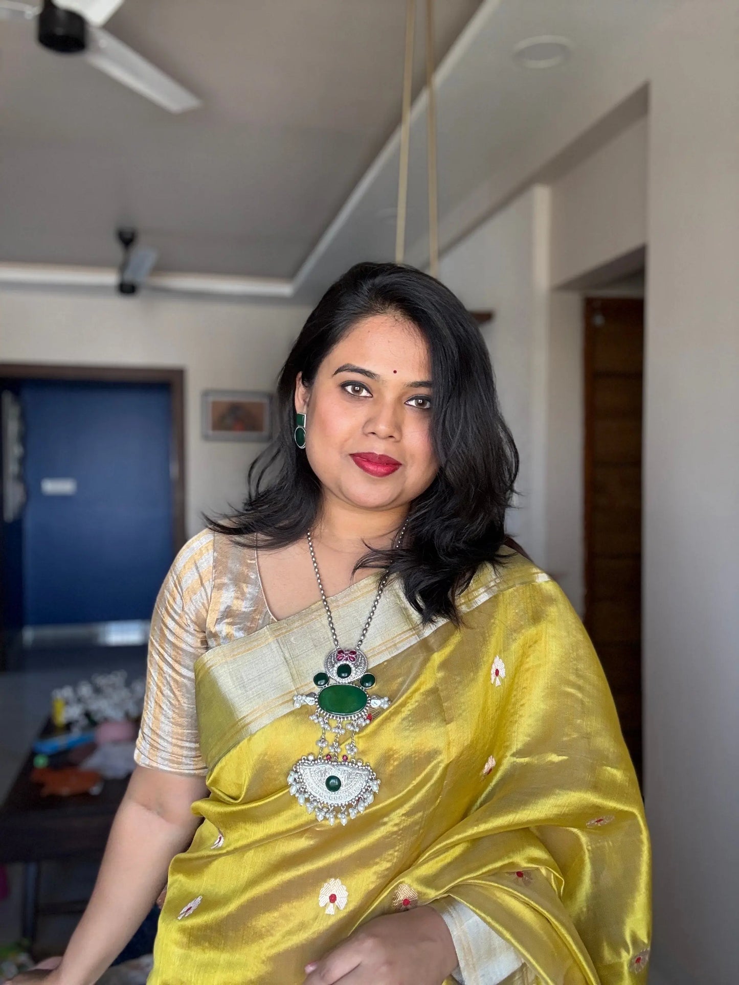 Niharika Silver Tone long Necklace set KH
