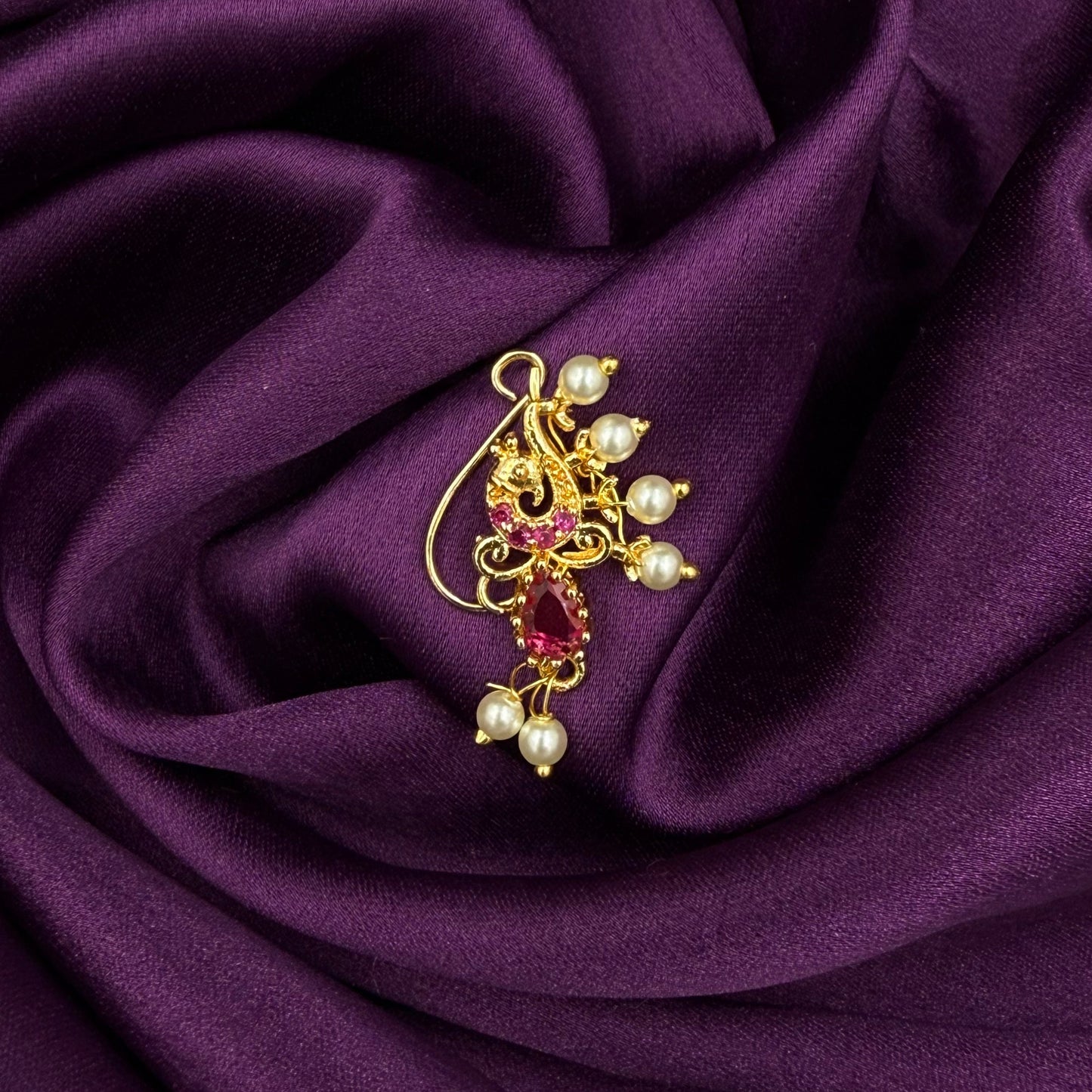 maharashtrian nath - kundan and pearls - pink stones - wedding and festive wear