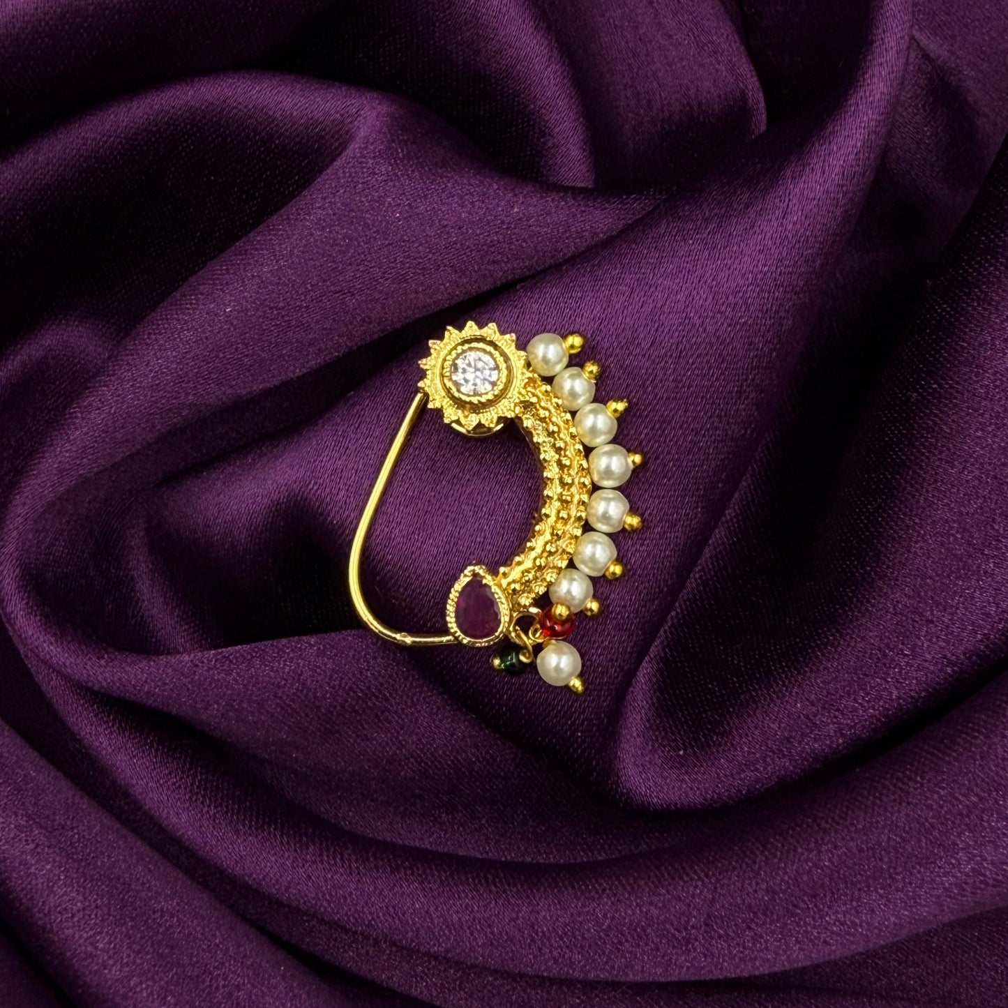 maharashtrian nath - KARVARI NATH - kundan and pearls - pink stones - wedding and festive wear