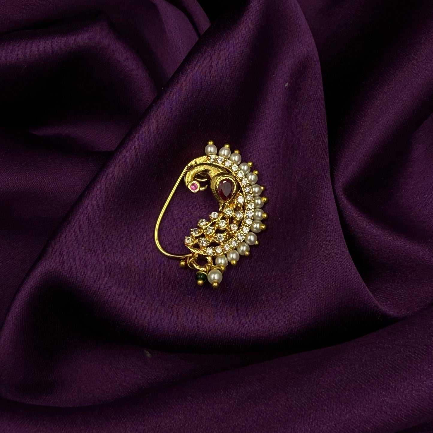 maharashtrian nath - karvari nath - kundan and pearls - pink stones - wedding and festive wear
