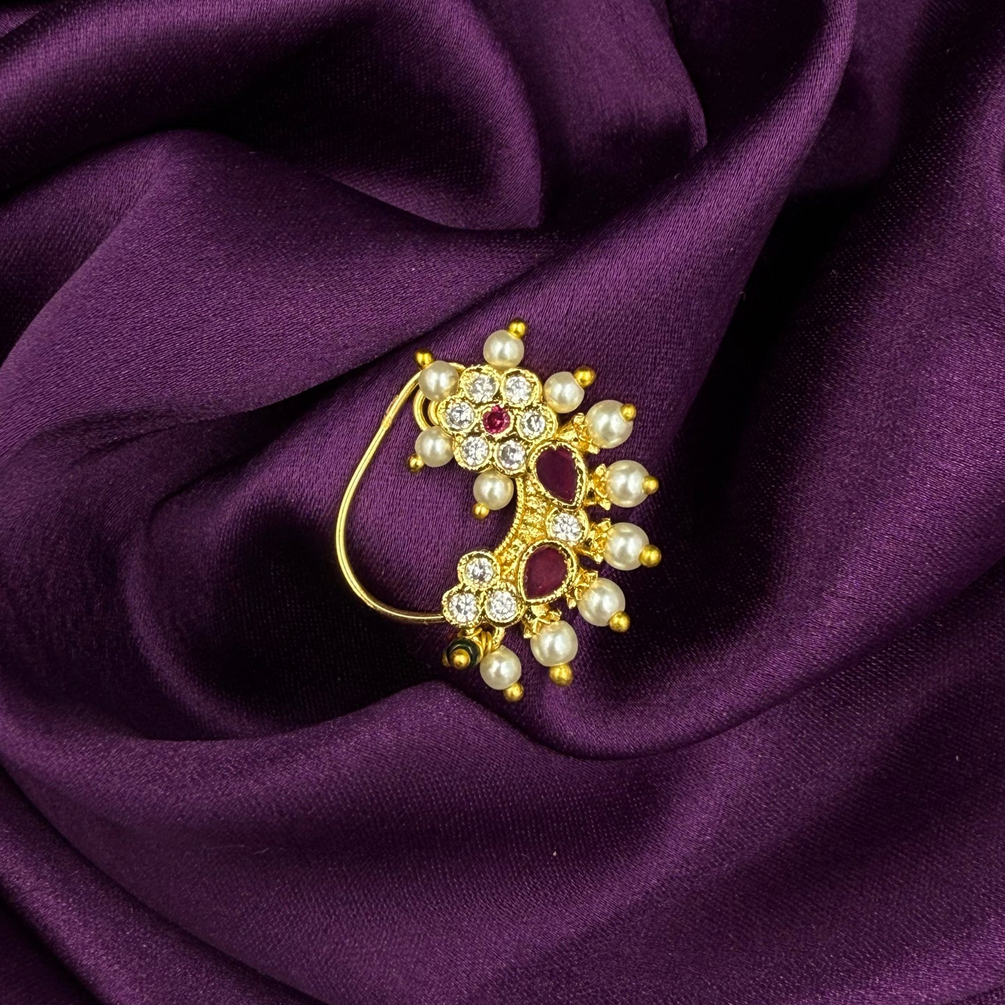 maharashtrian nath - karvari nath - kundan and pearls - pink stones - wedding and festive wear