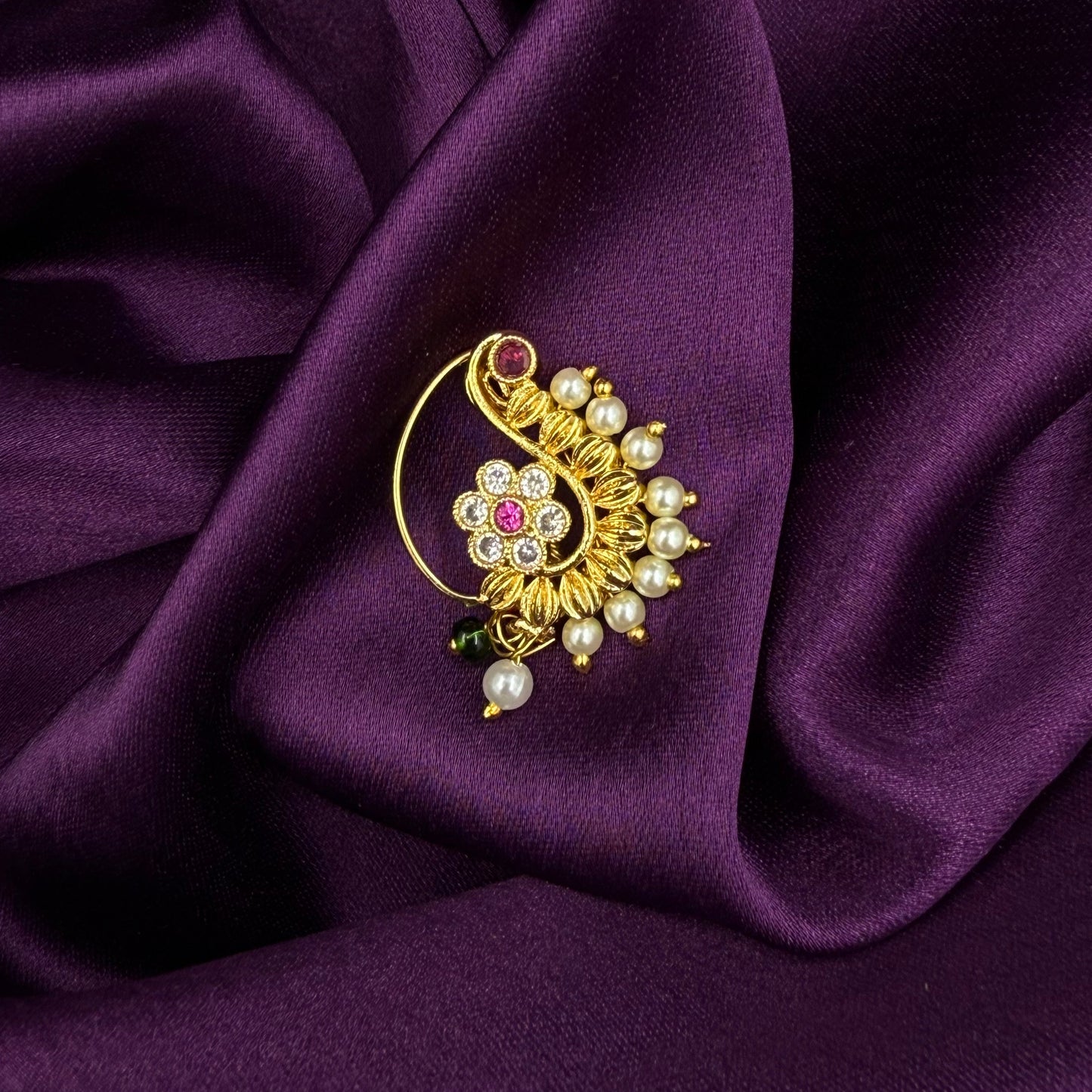 maharashtrian nath - kundan and pearls -pink stones - wedding and festive wear