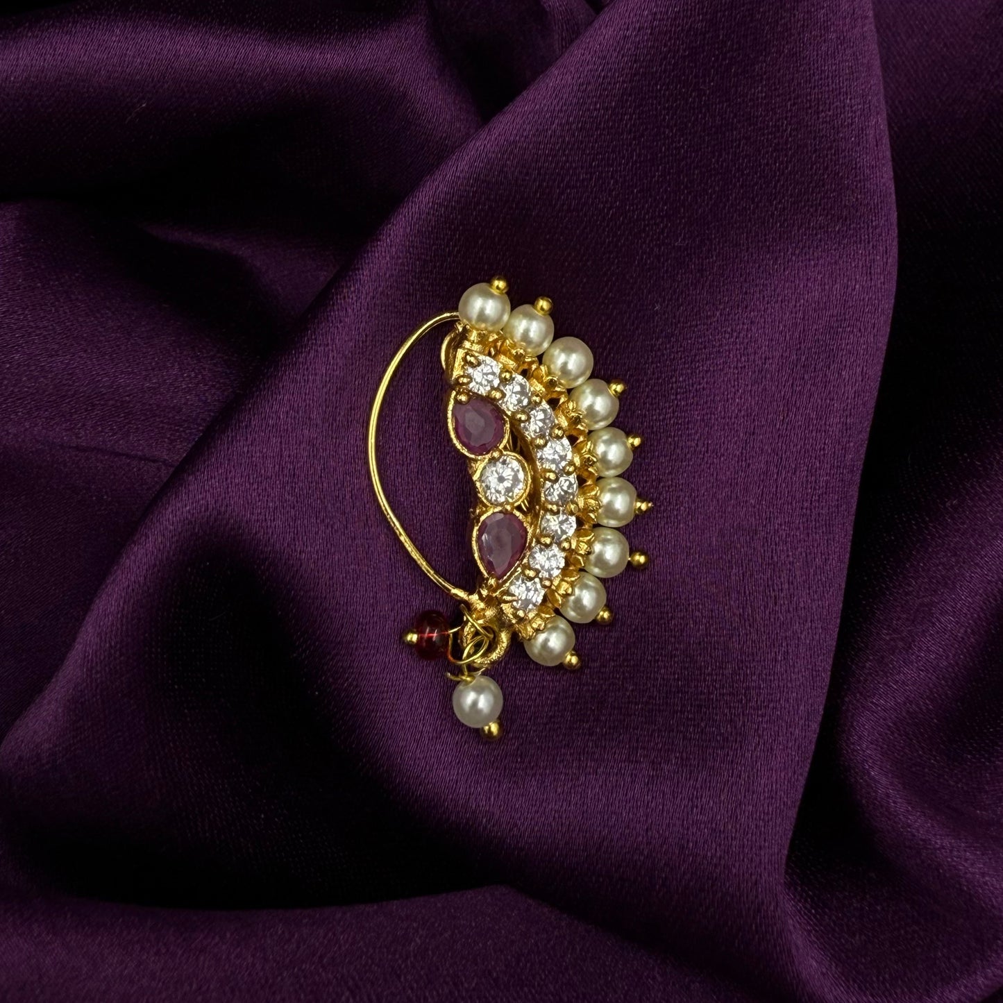 maharashtrian nath - karvari nath - kundan and pearls - pink stones - wedding and festive wear