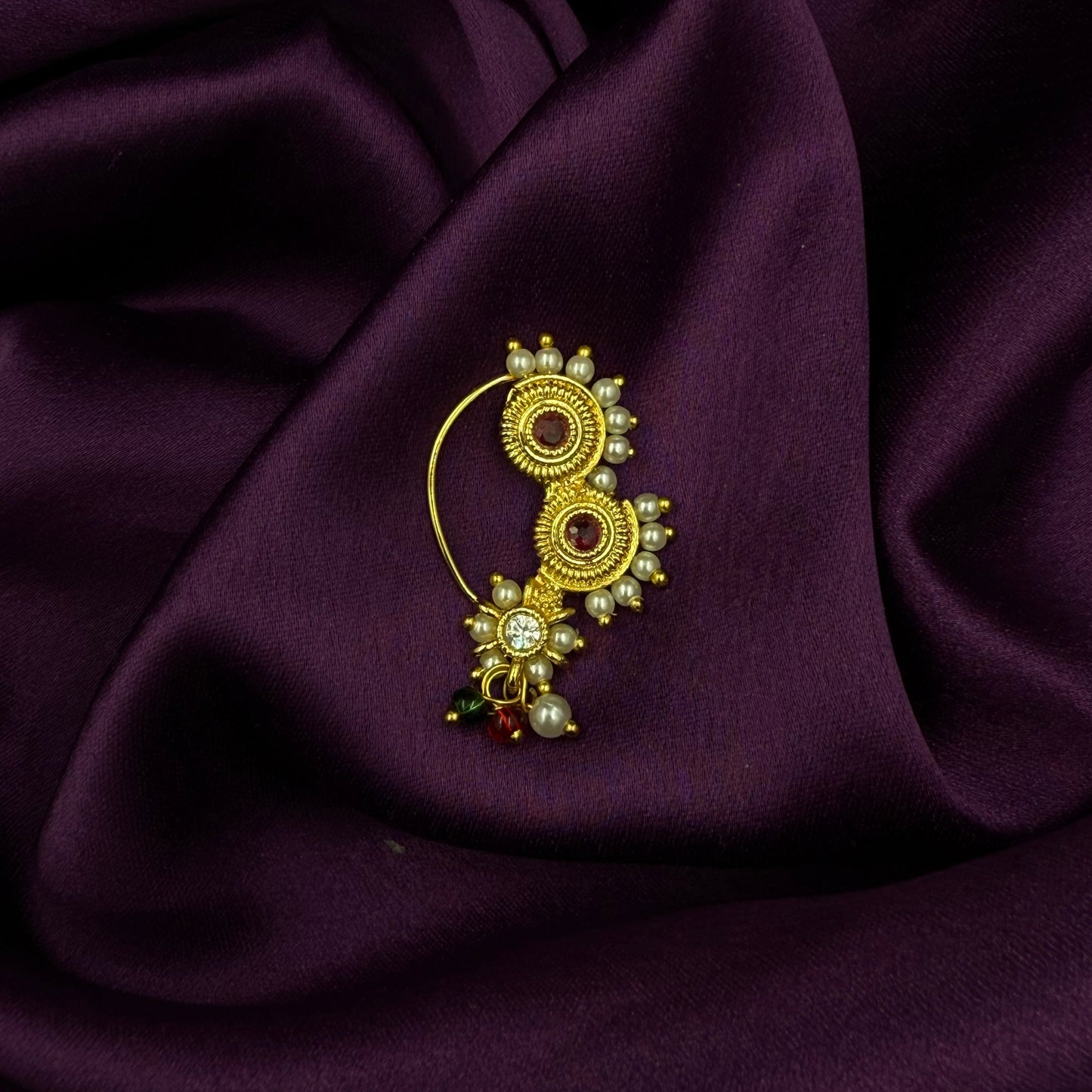 maharashtrian nath - kundan and pearls - PINK stones - wedding and festive wear