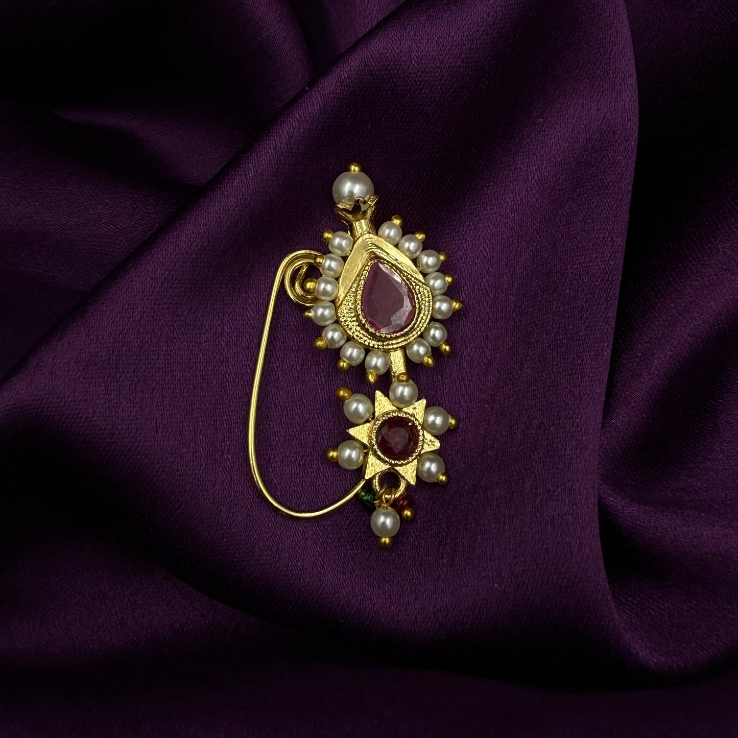 maharashtrian nath - kundan and pearls - Ruby stones - wedding and festive wear