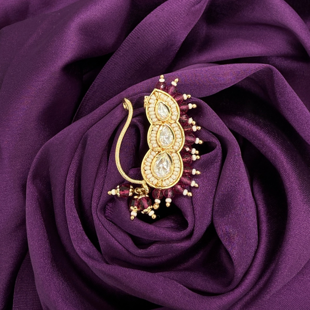 maharashtrian nath - kundan and pearls - pink stones - wedding and festive wear