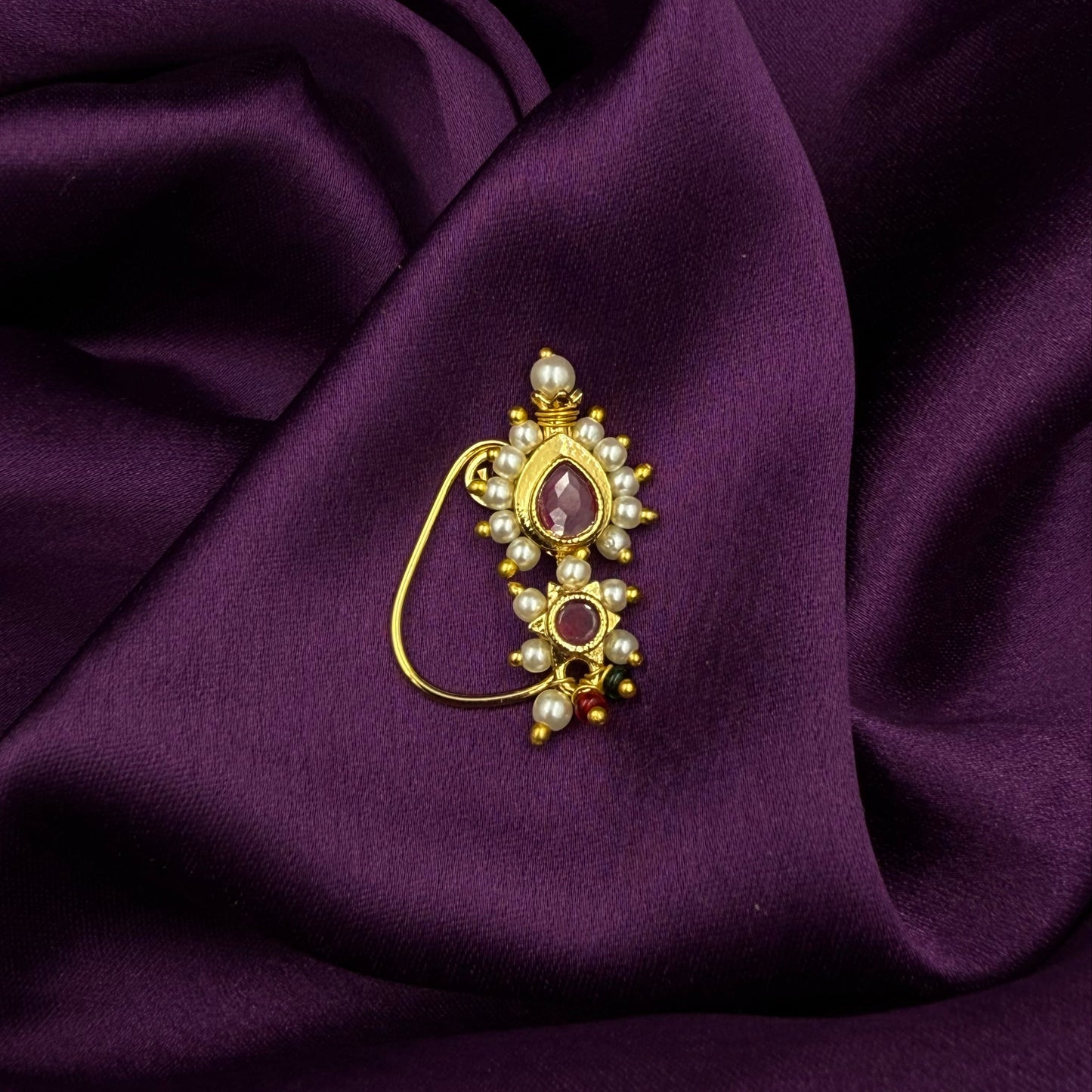 maharashtrian nath - kundan and pearls - pink stones - wedding and festive wear