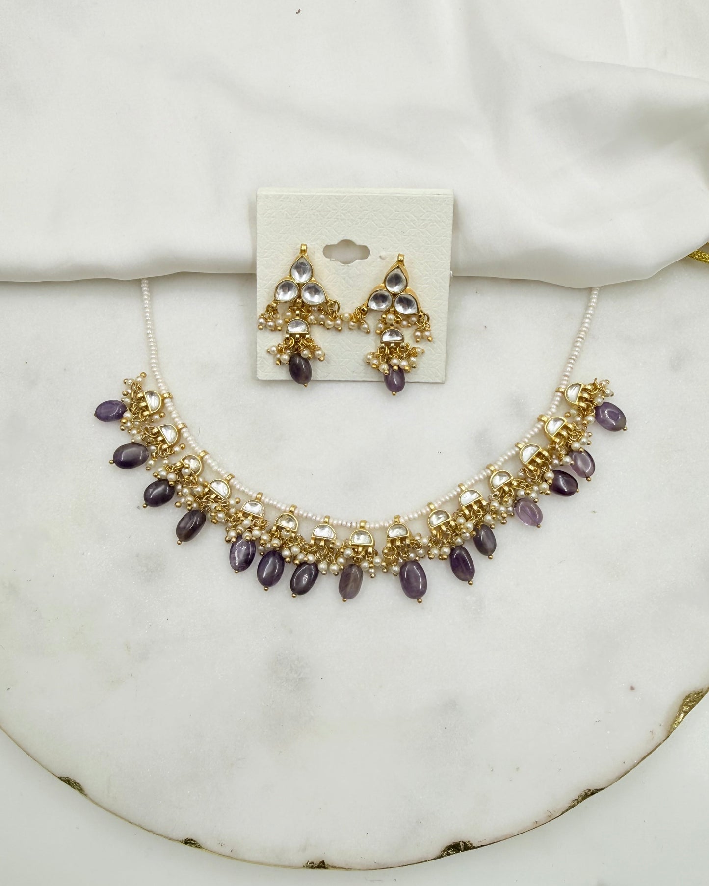 PURPLE DROPS PACHI KUNDAN NECKLACE