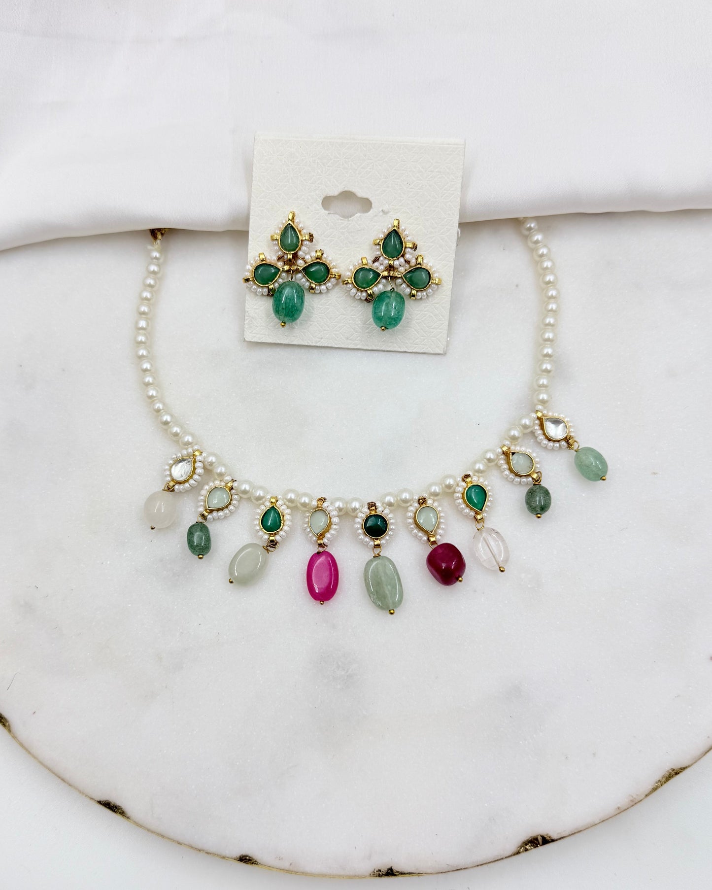 MULTI COLOUR PACHI KUNDAN NECKLACE SET