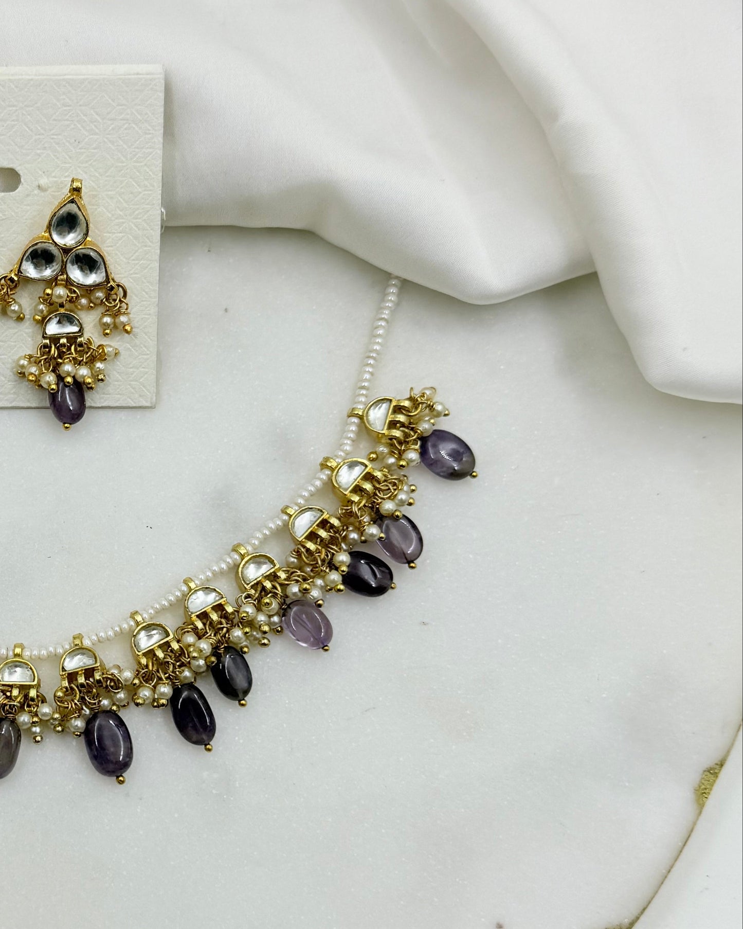 PURPLE DROPS PACHI KUNDAN NECKLACE