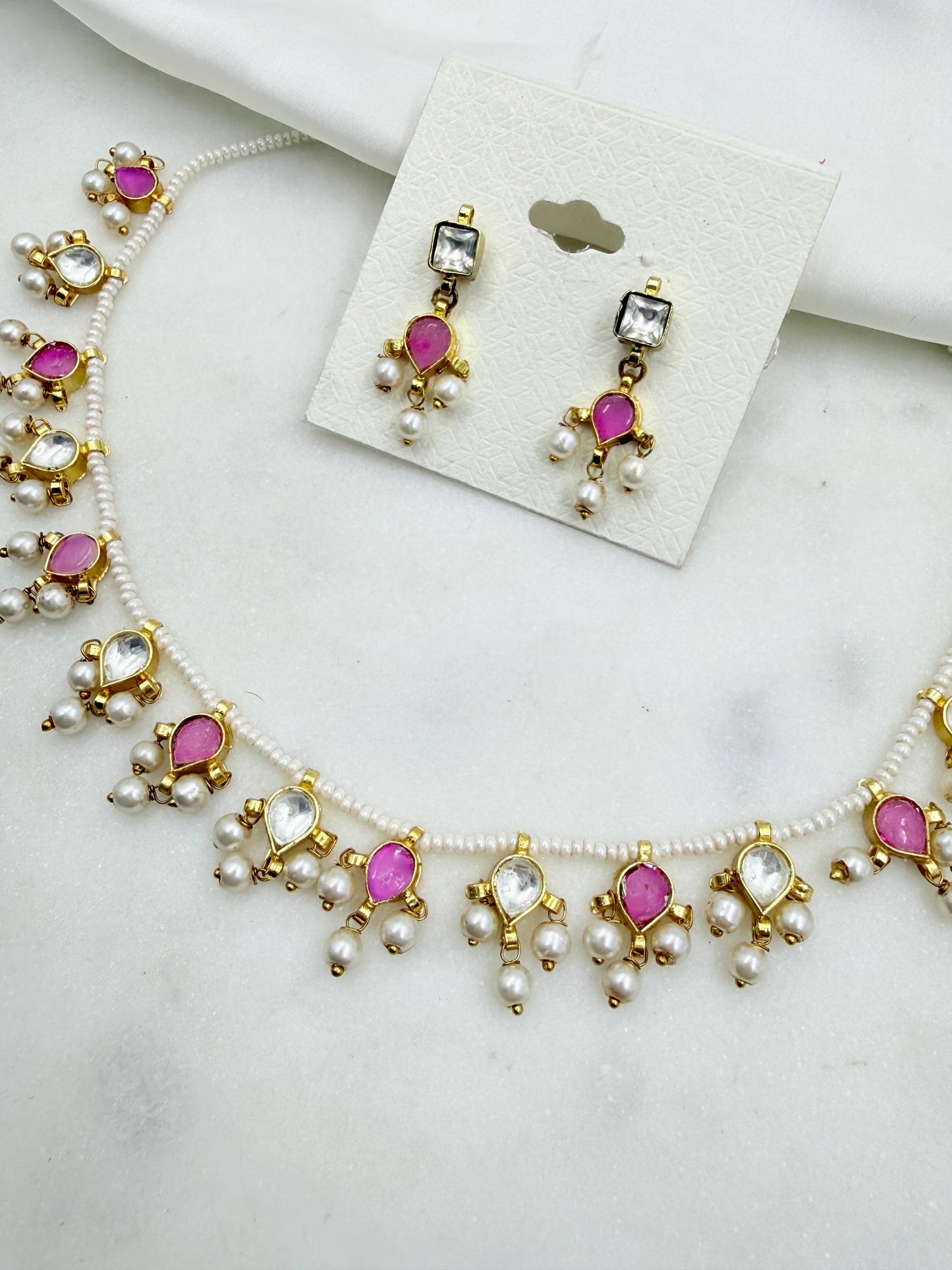PINK PACHI KUNDAN NECKLACE SET