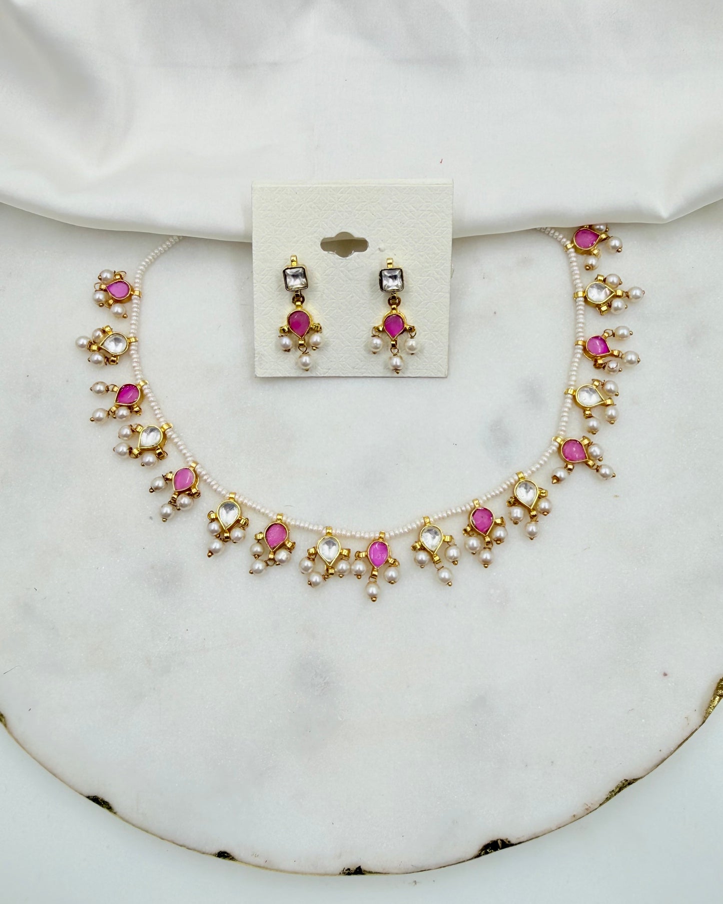 PINK PACHI KUNDAN NECKLACE SET
