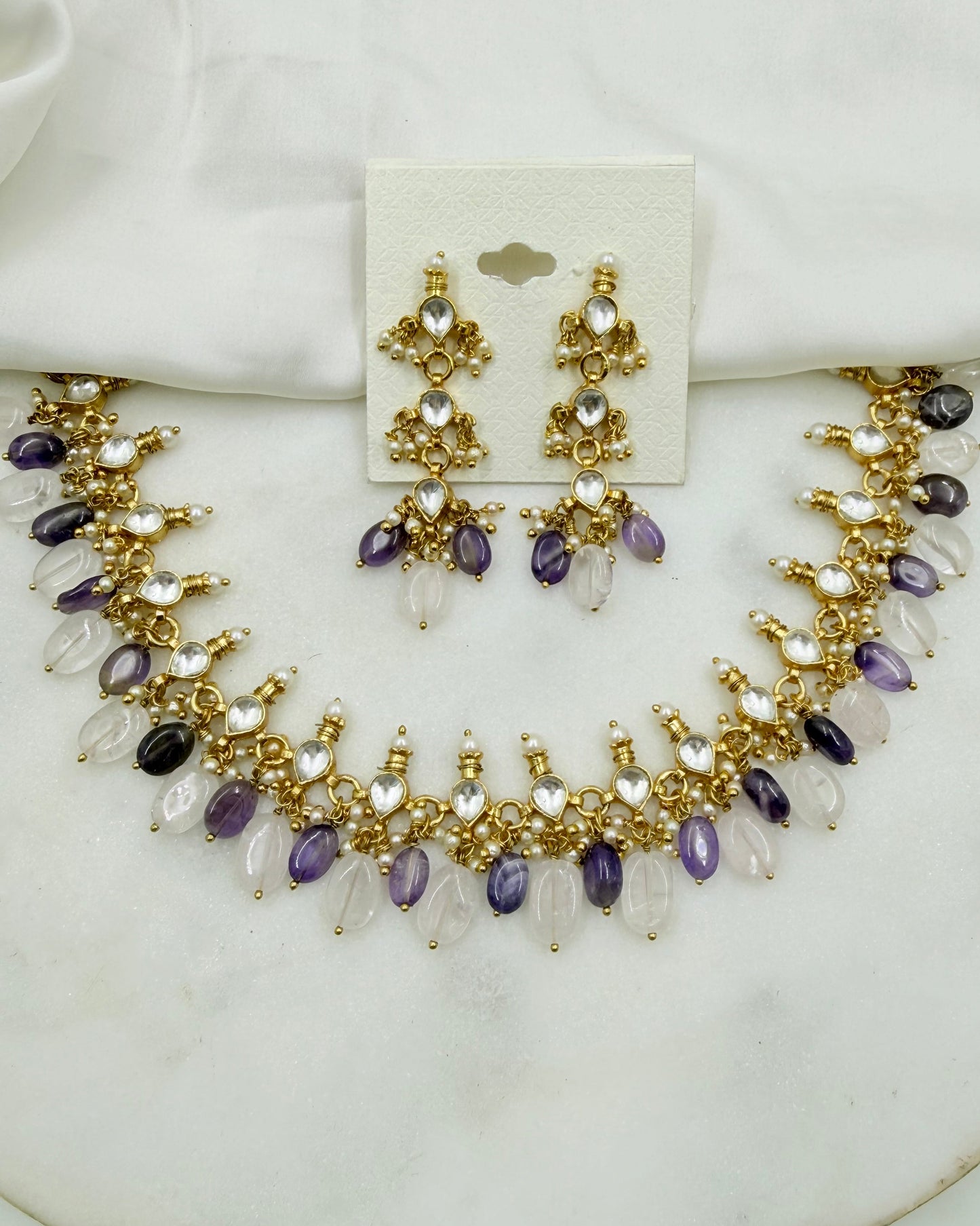 PACHI KUNDAN NECKLACE SET IN PURPLE STONES