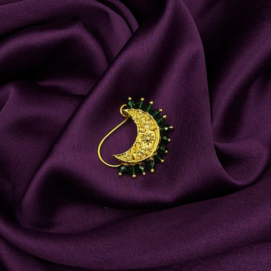 maharashtrian nath - green stones - chandra - festive and wedding wear