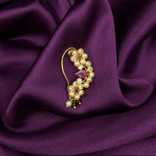 maharashtrian nath - kundan and pearls - pink stones - wedding and festive wear