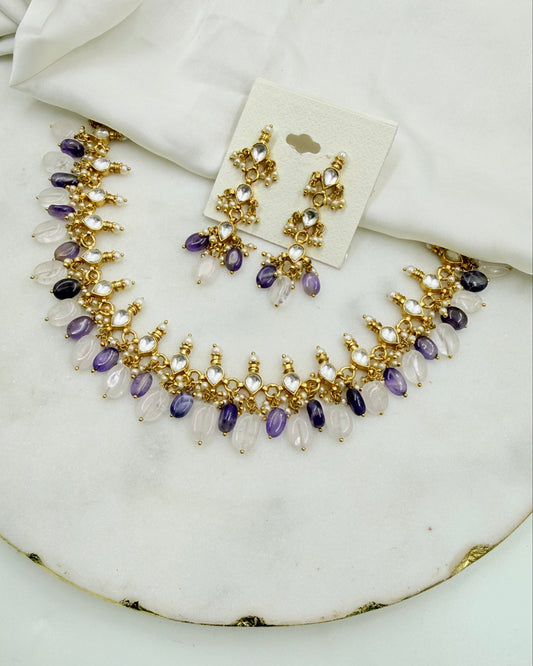 PACHI KUNDAN NECKLACE SET IN PURPLE STONES