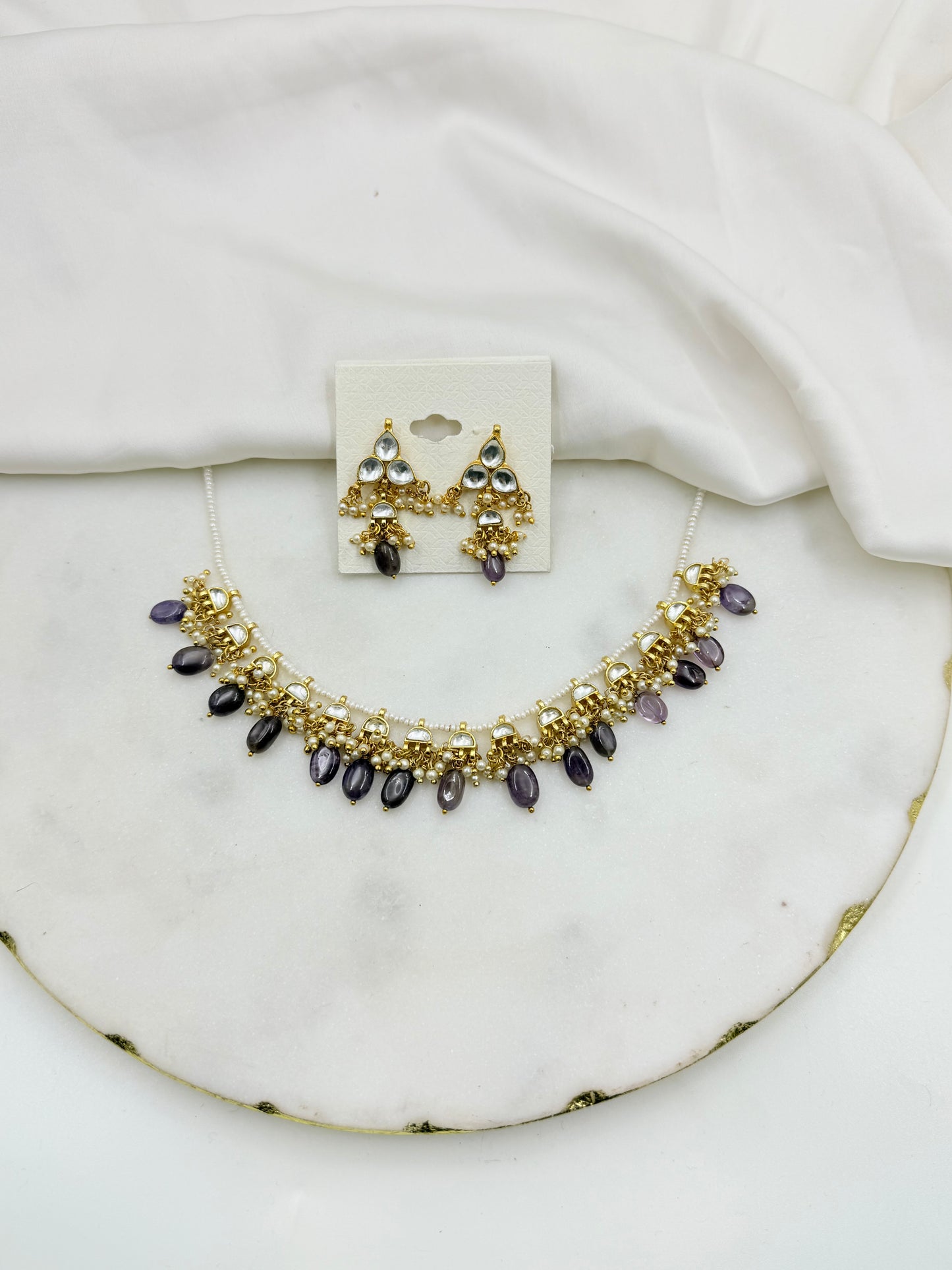 PURPLE DROPS PACHI KUNDAN NECKLACE