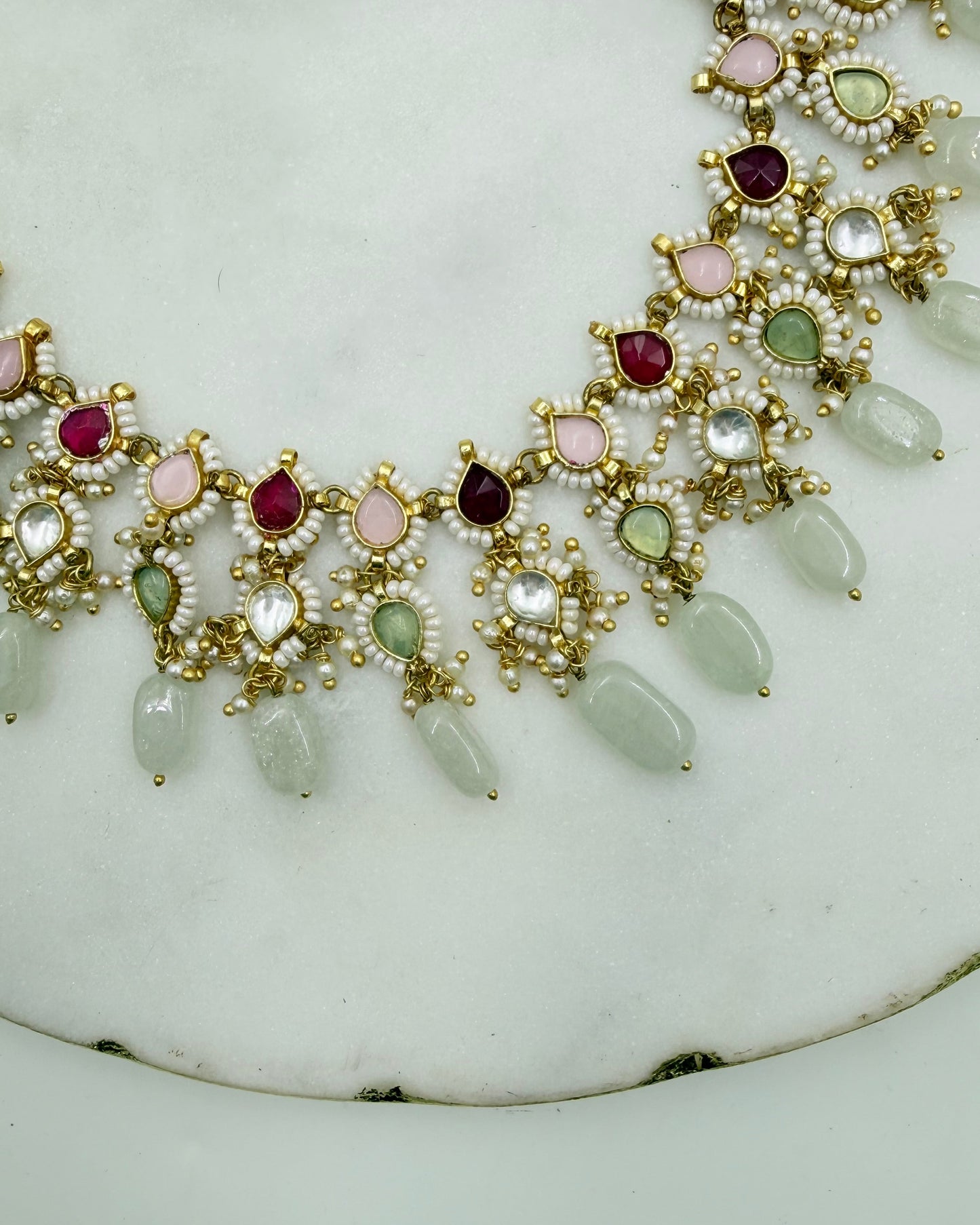 MULTI COLOUR PACHI KUNDAN NECKLACE SET