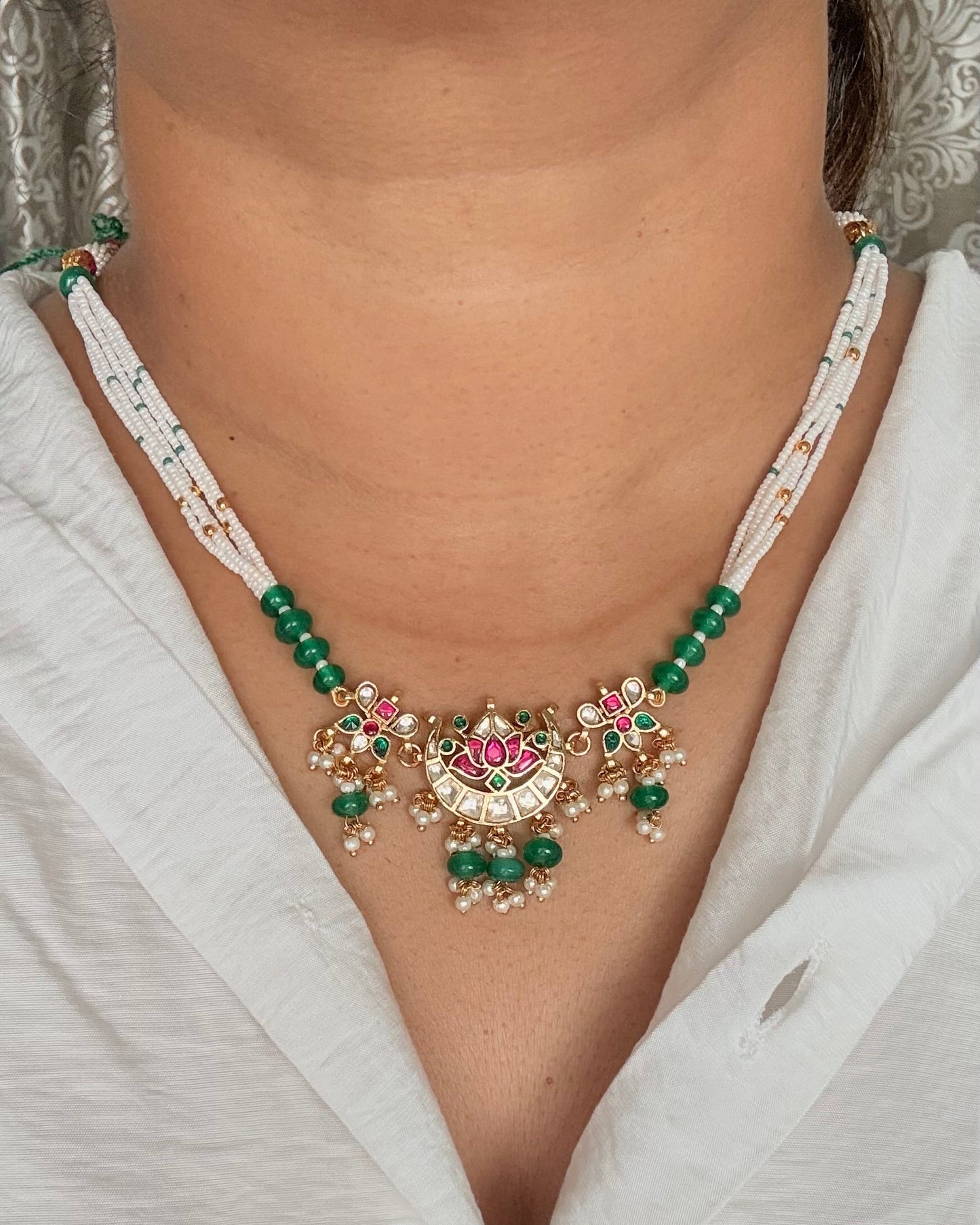 Pachi Kundan necklace set