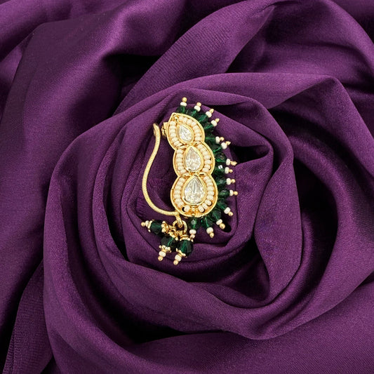 maharashtrian nath - kundan and pearls - green stones - wedding and festive wear