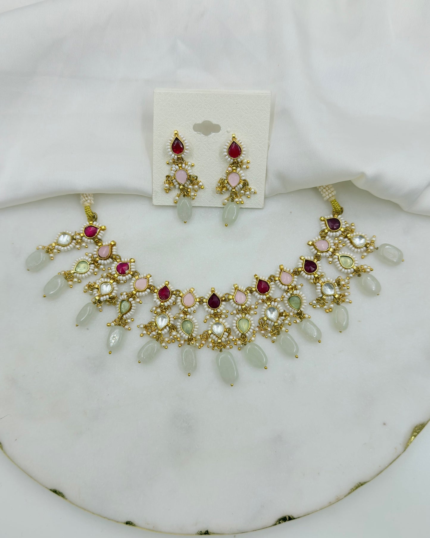 MULTI COLOUR PACHI KUNDAN NECKLACE SET